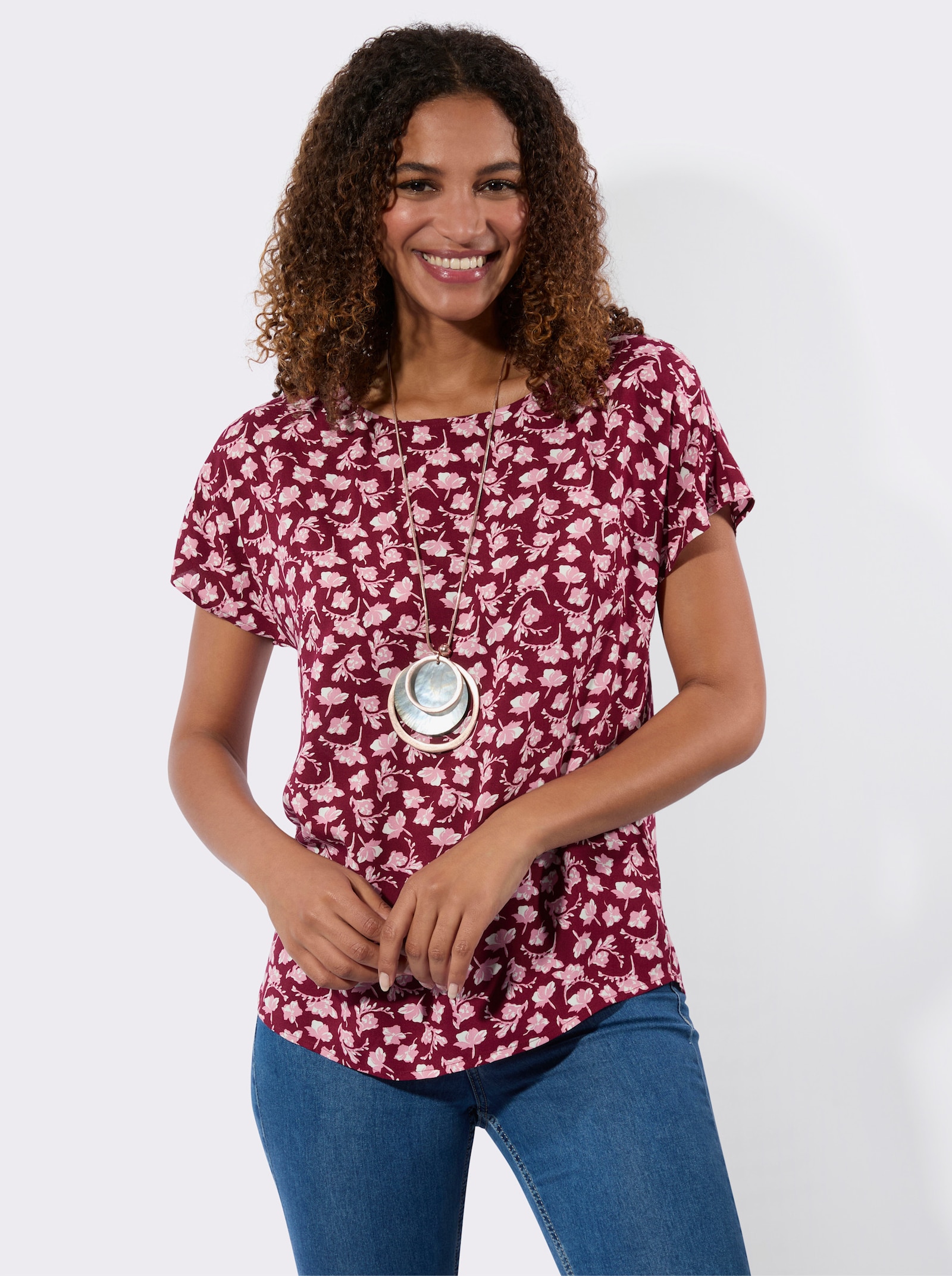 Blouseshirt met bloemdessin - bordeaux/wit bedrukt