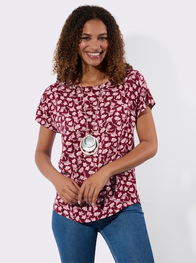 Blusenshirt - bordeaux-weiß-bedruckt