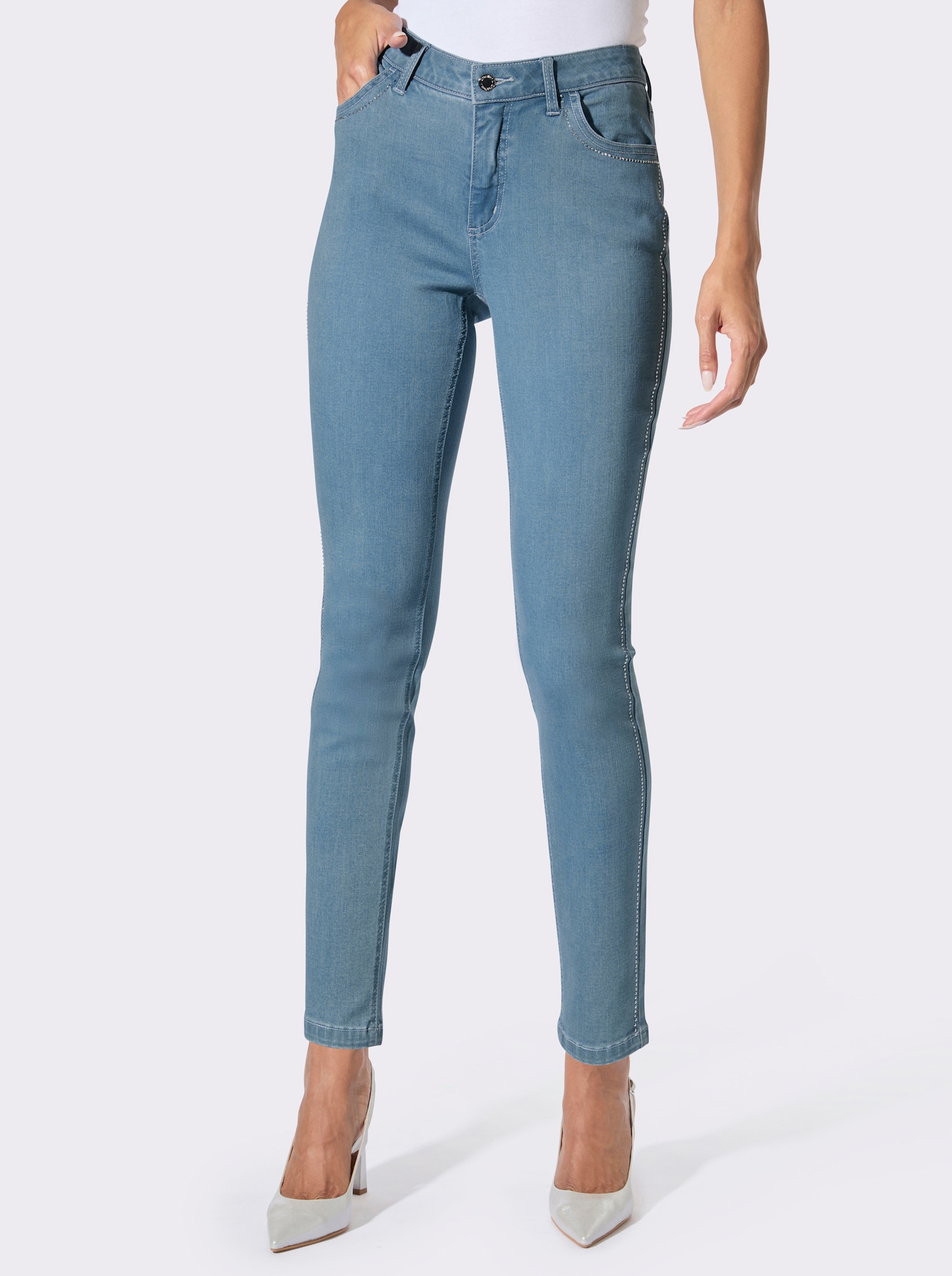5-Pocket-Jeans mit Glitzersteinchen - blue-stone-washed