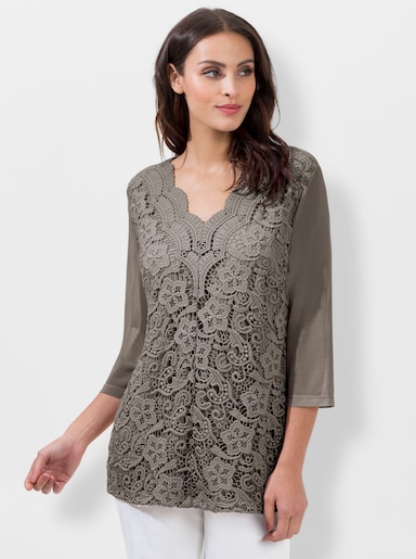 Spitzenshirt blickdicht unterlegt - taupe
