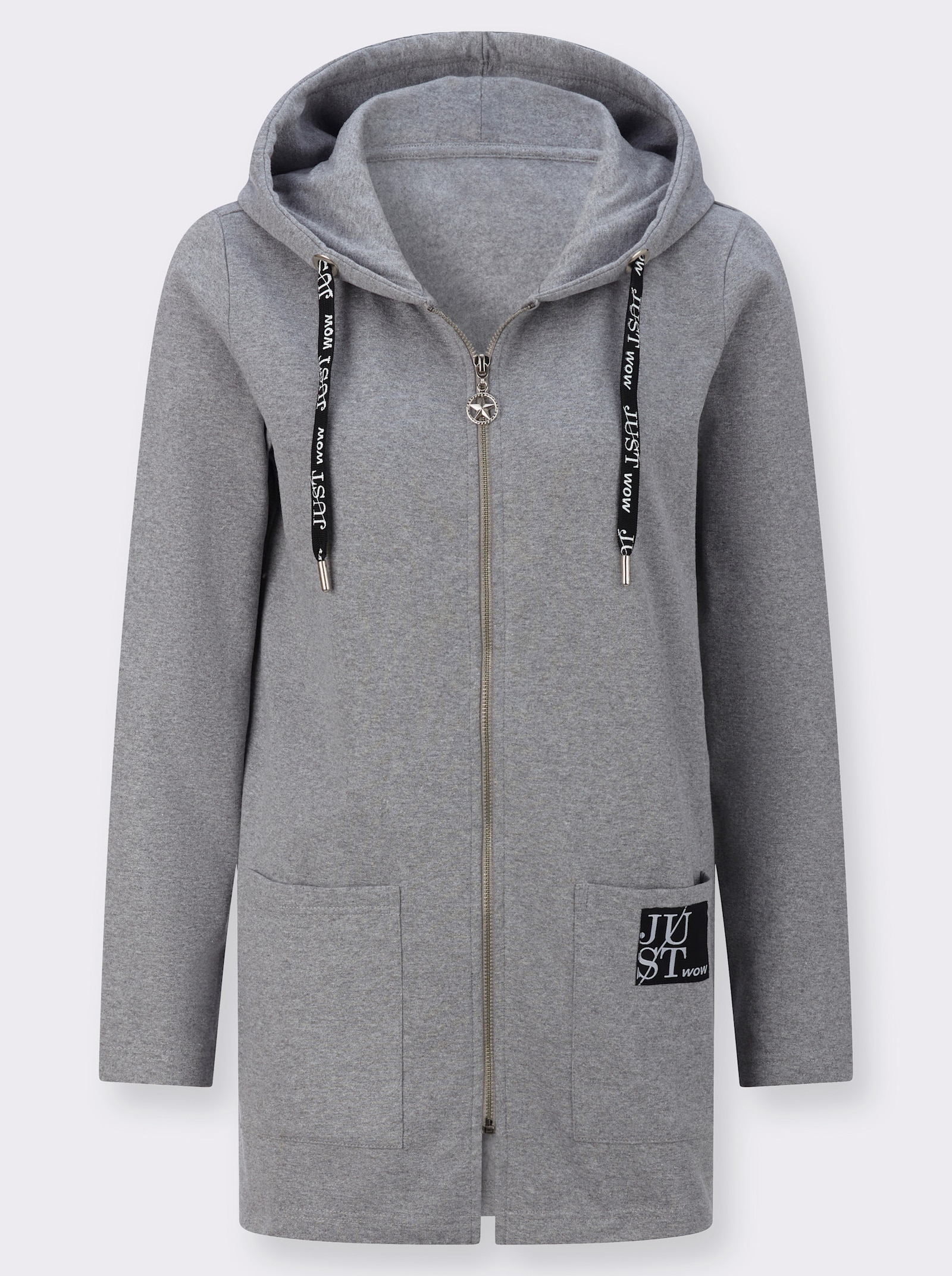 Sweatjacke mit Glitzer-Applikation hinten - grau-meliert