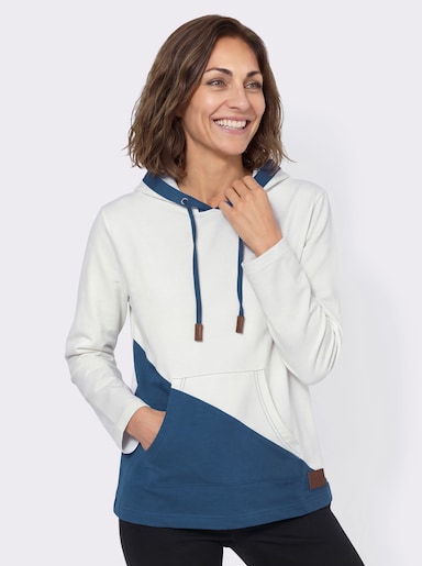 Sweatshirt mit Kapuze - ecru-jeansblau