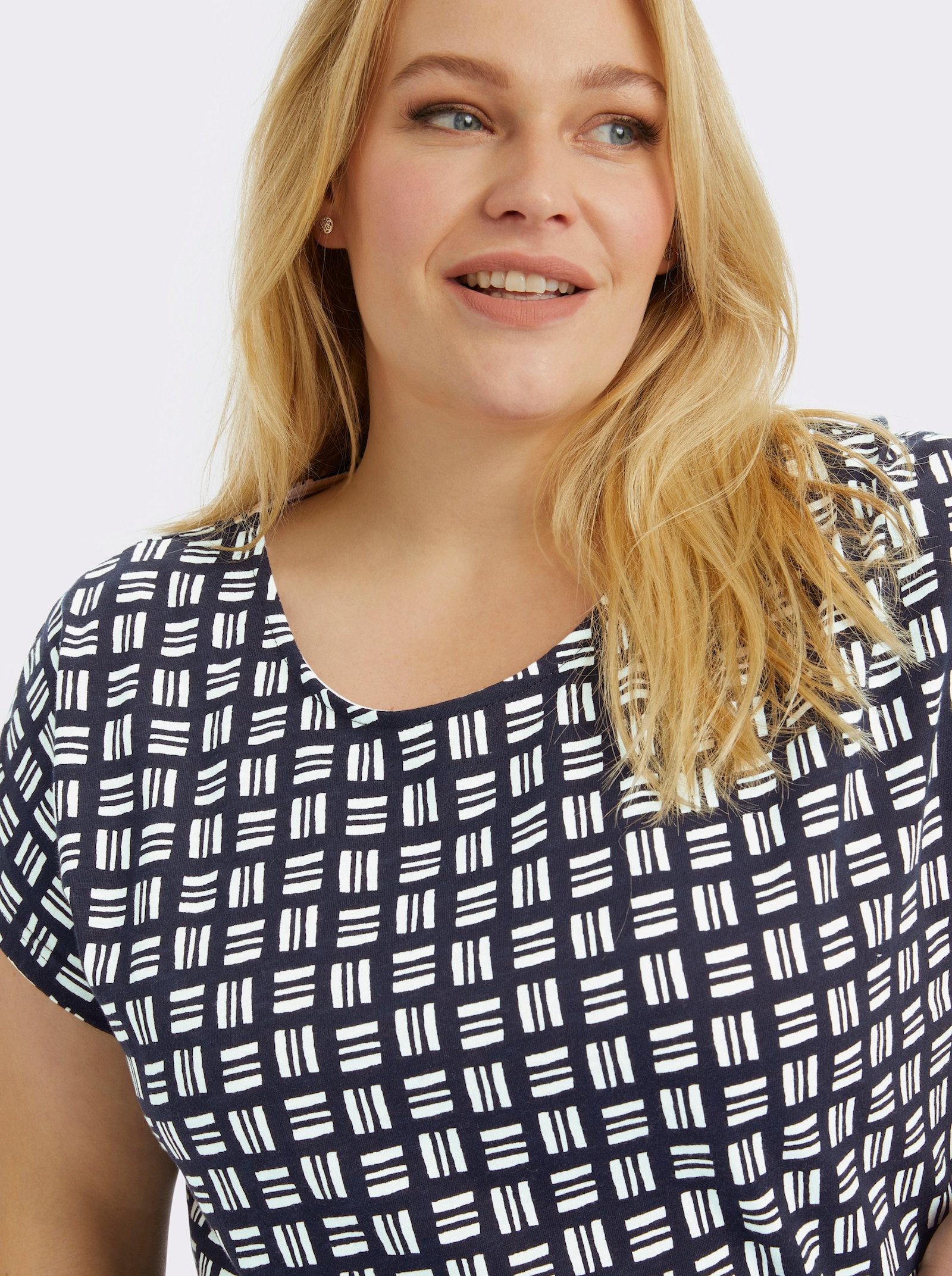 Print-Shirt aus reiner Baumwolle - marine-ecru-bedruckt