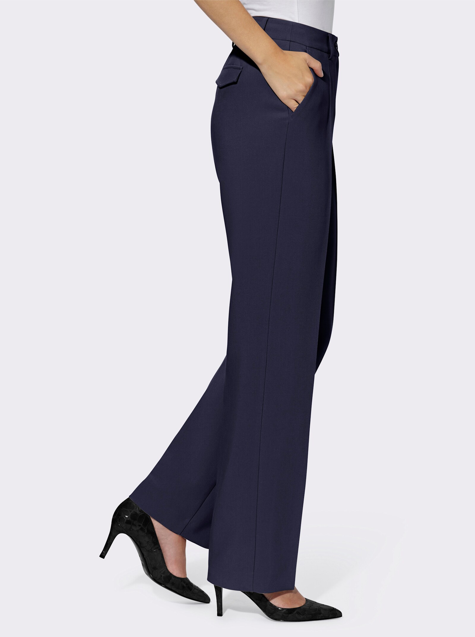 heine Broek met flatteuze persplooien - marine