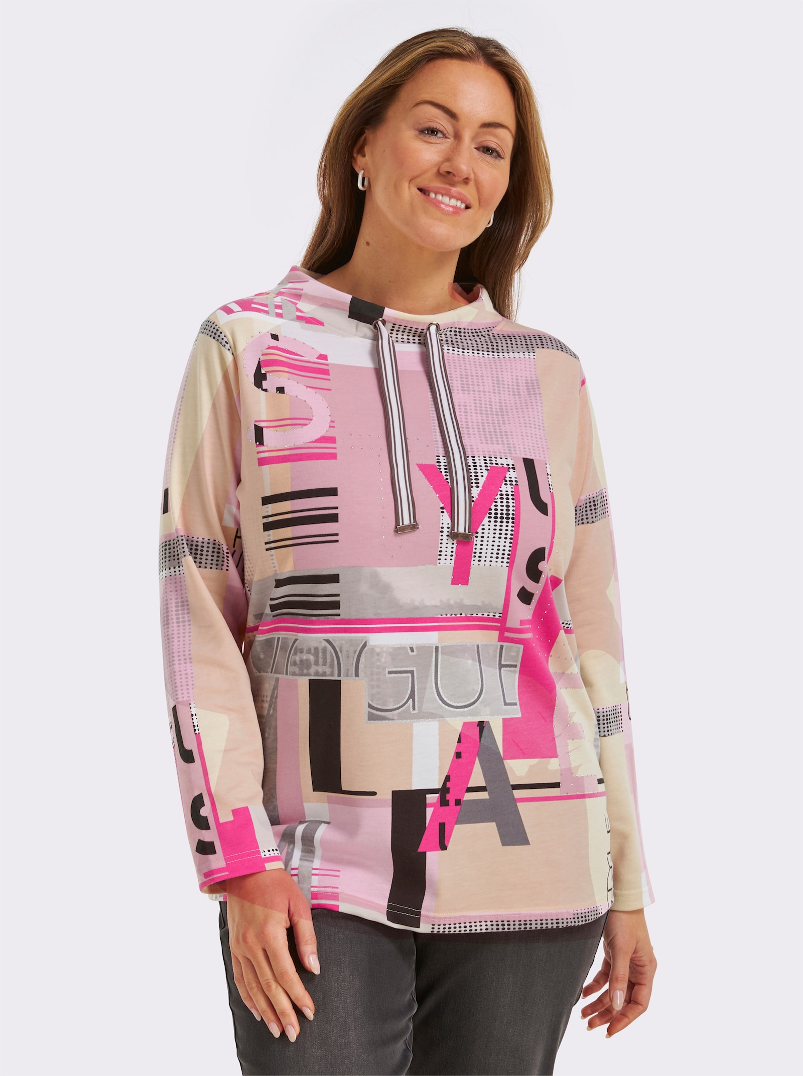 Sweatshirt mit Buchstaben-Print - fuchsia-ecru