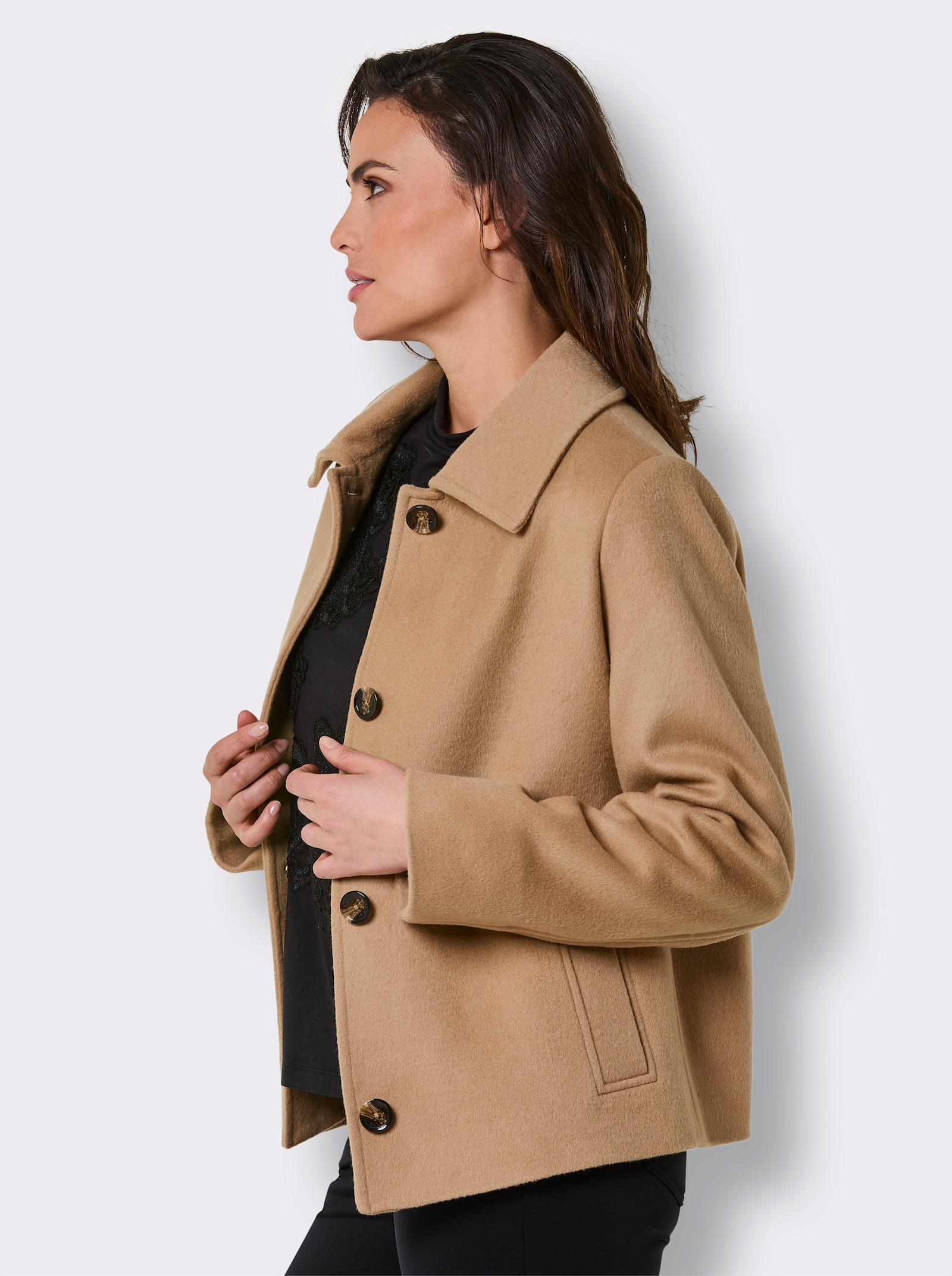 Manisa Wolljacke in Velours-Qualität - camel-meliert