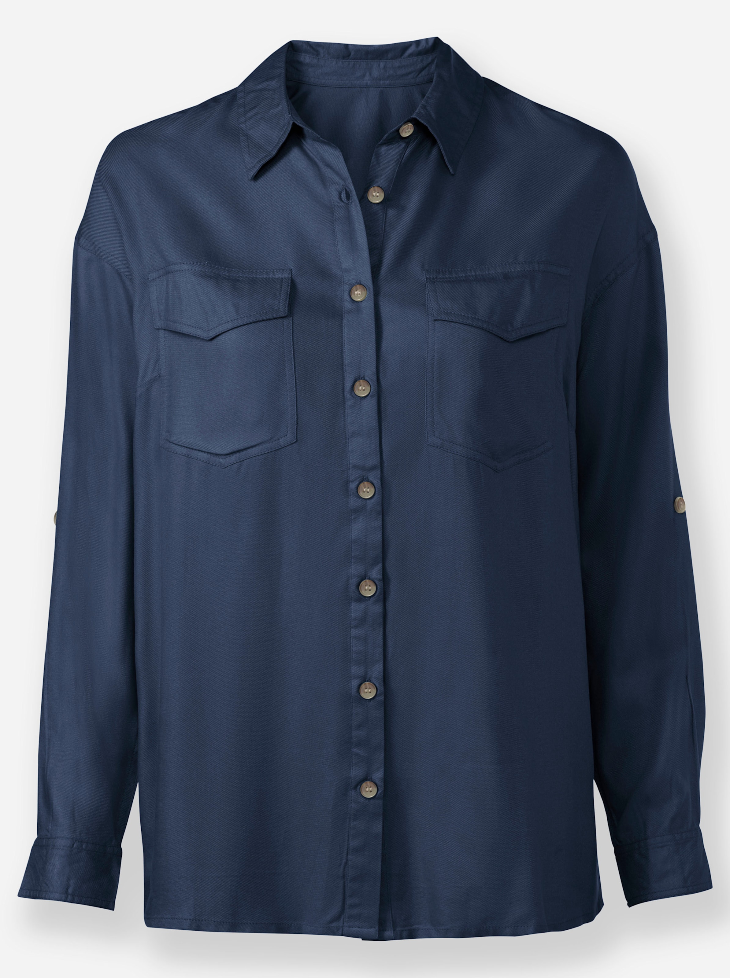 Casual Looks Damen Dunkelblau Hemdbluse Gr. 48, Blau (Dunkelblau), 100% Viskose, Unifarben, Blusen Hemdbluse - Bild 3