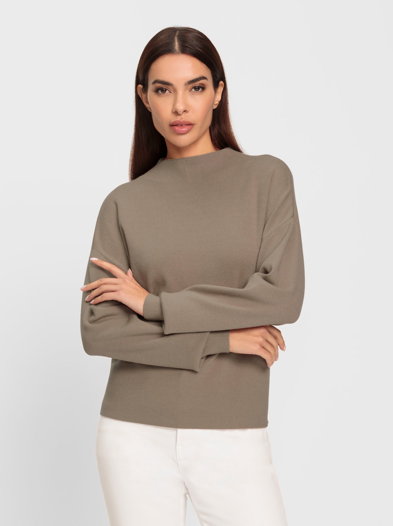 heine Pullover met opstaande kraag en oversized schouders - sesam