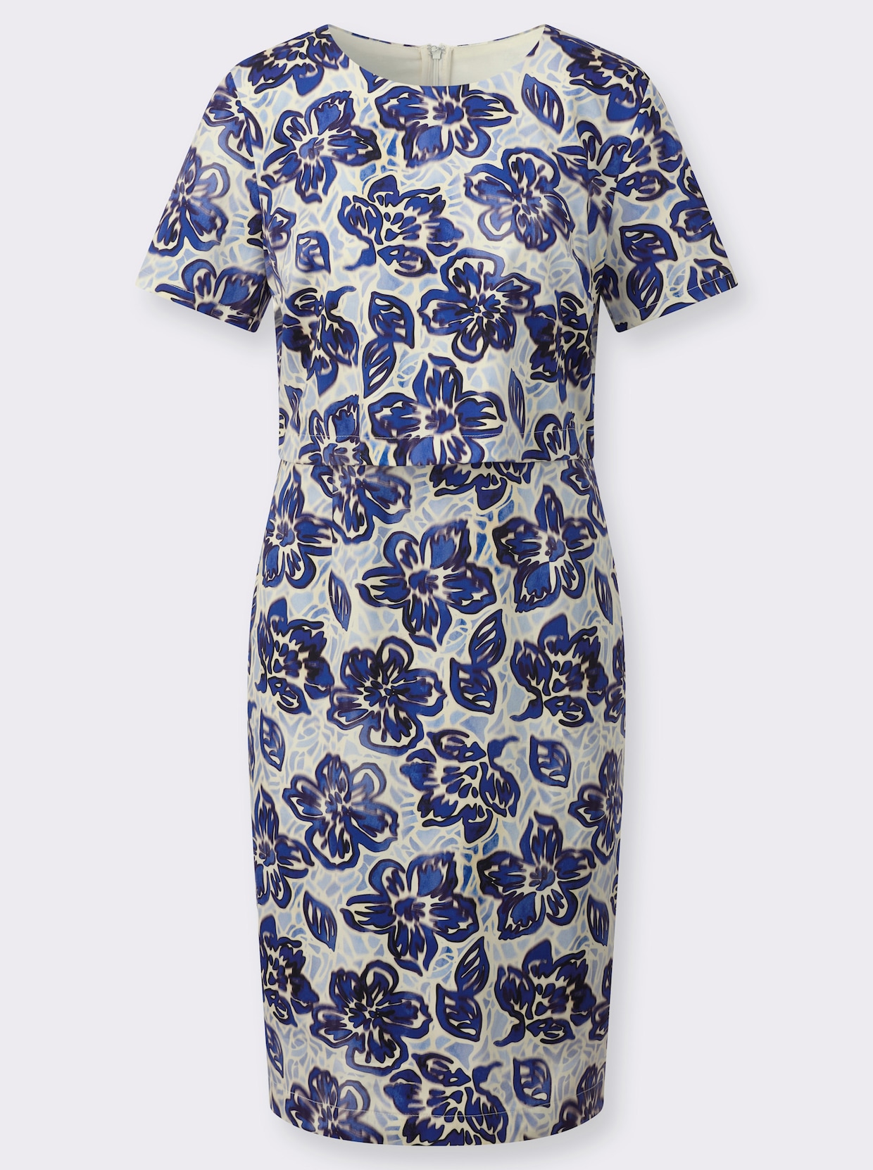 Druckkleid - royalblau-marine-bedruckt