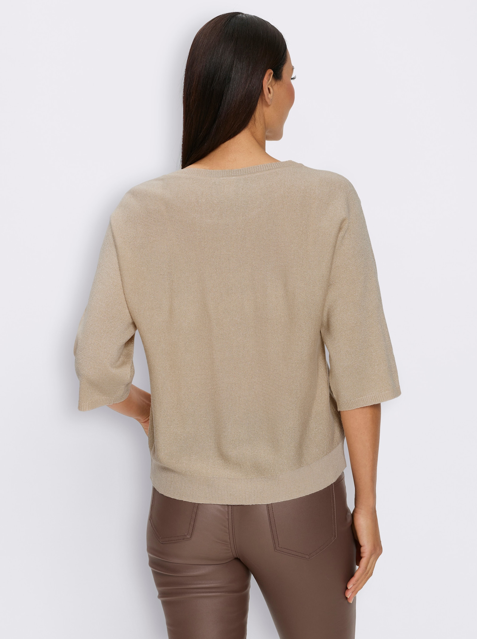 heine Pullover met 3/4-mouwen en glansgaren - ivoorkleur