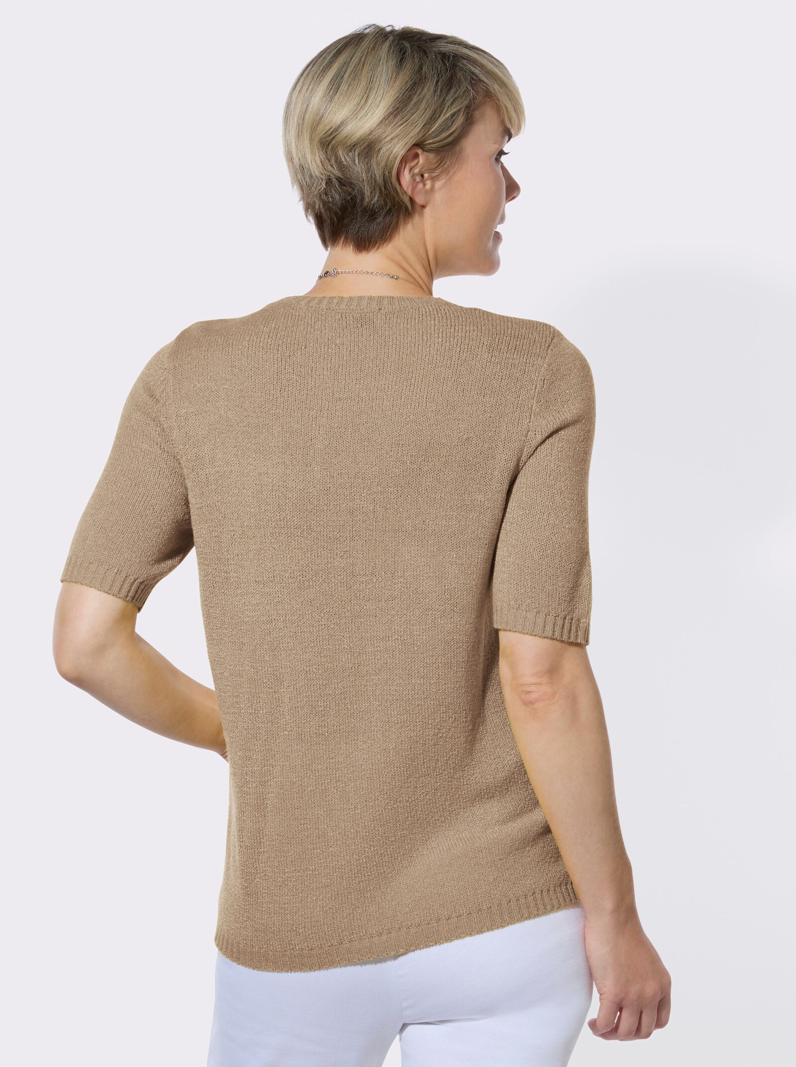 Rundhalspullover in pflegeleichter Qualität - beige