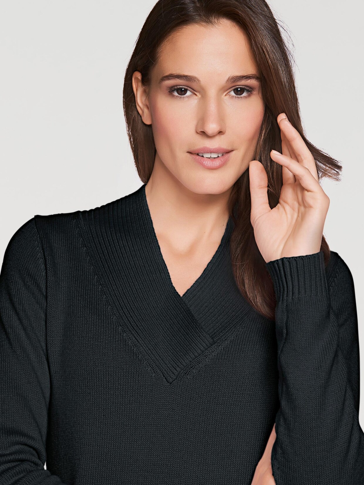 Linea Tesini Pullover met V-hals - zwart