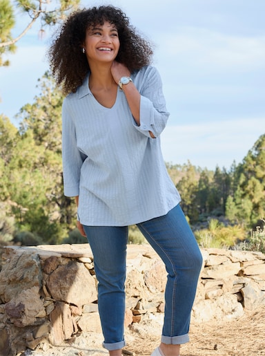 sheego Tunika mit Hemdkragen, in Seersucker-Qualität - hellblau