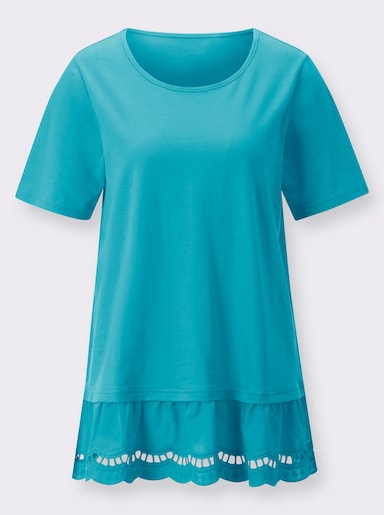 Lang shirt met kant - turquoise