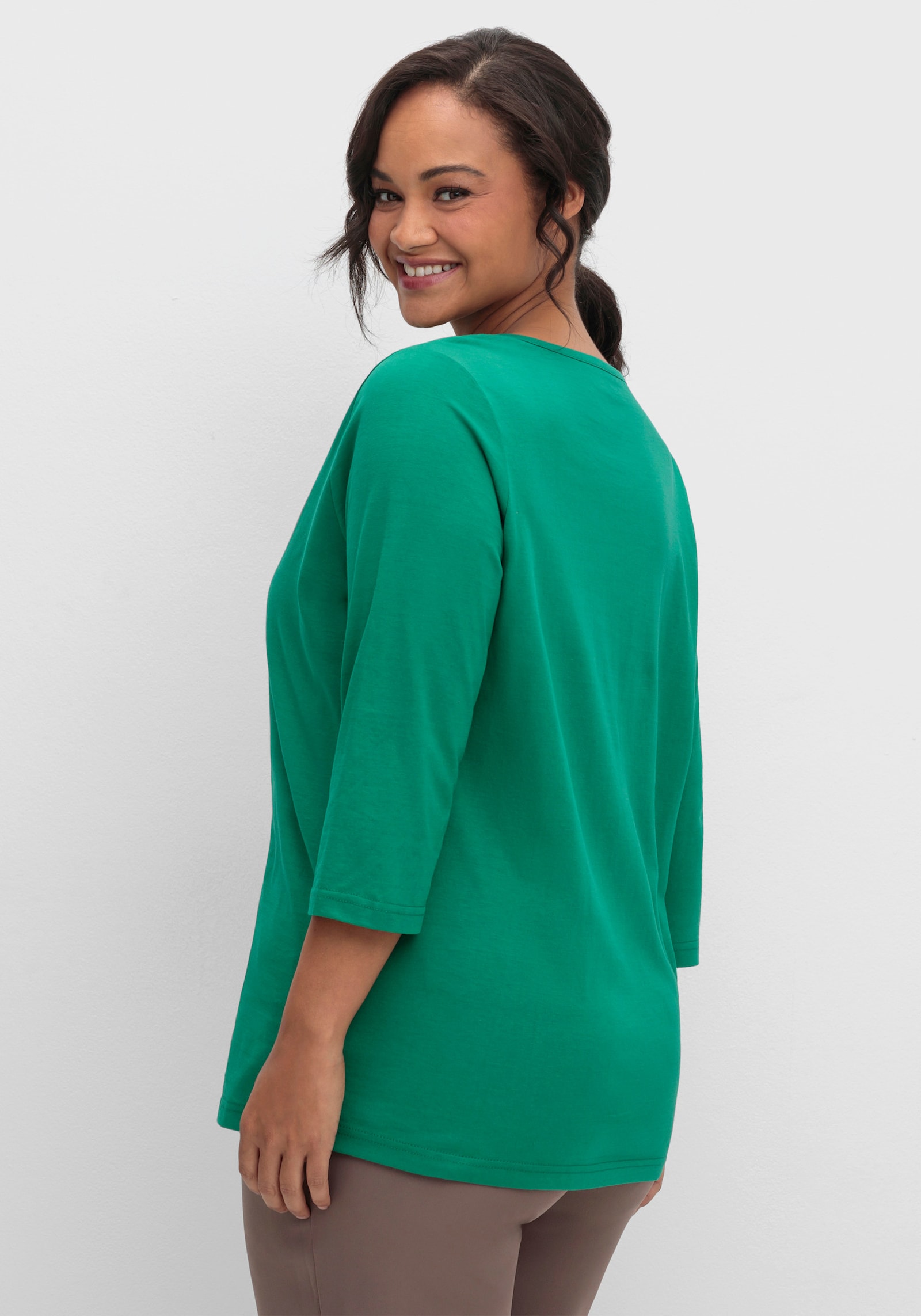 3/4-Arm-Shirt mit V-Ausschnitt - grün