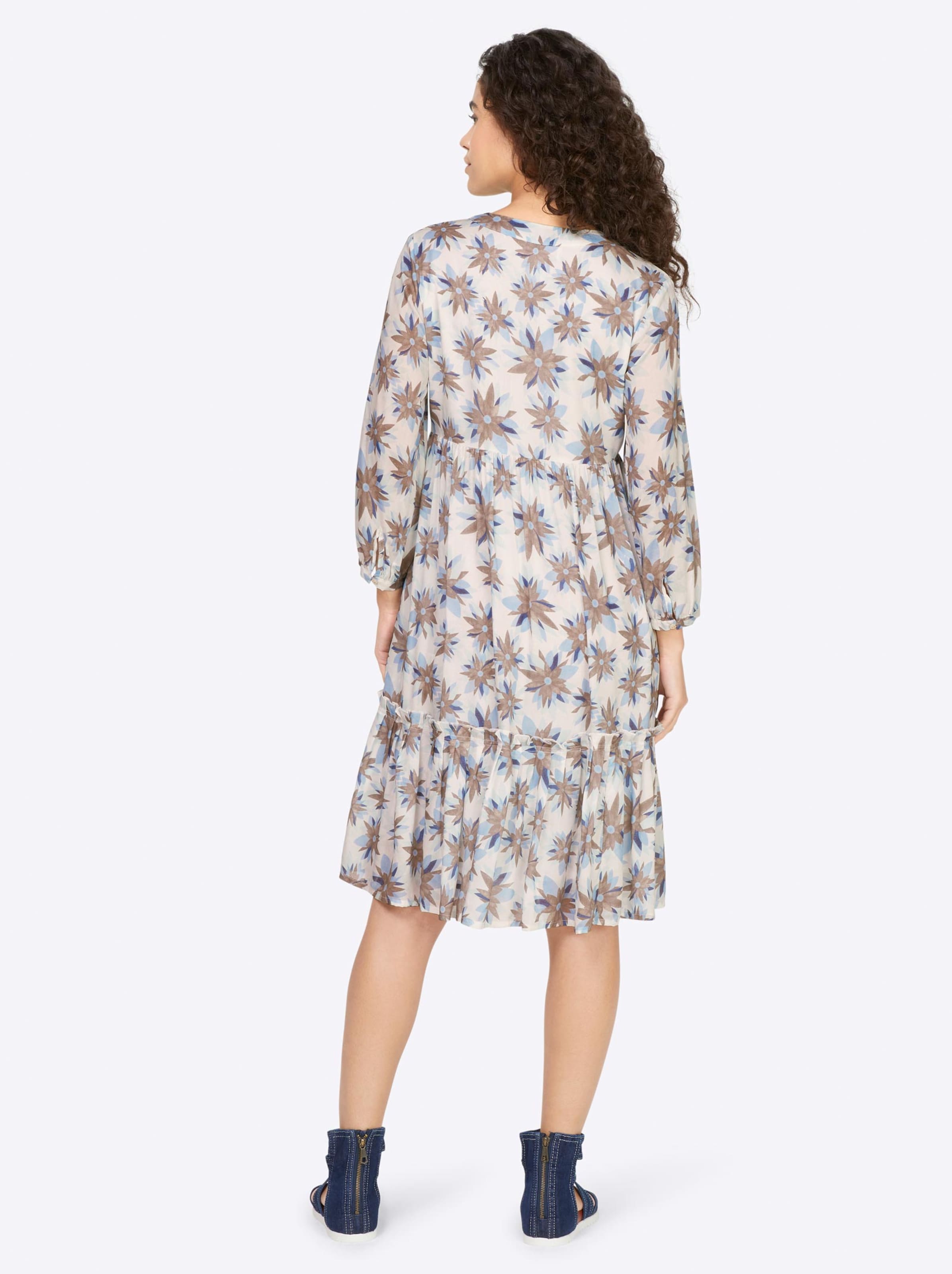 Damenmode Kleider Linea Tesini Druck-Kleid in weiß-himmelblau-gemustert 
