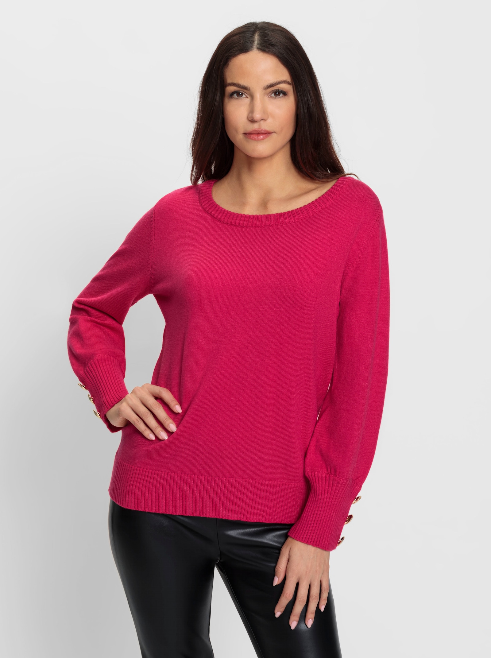 heine Pullover van fijntricot met goudkleurige sierknopen - pink