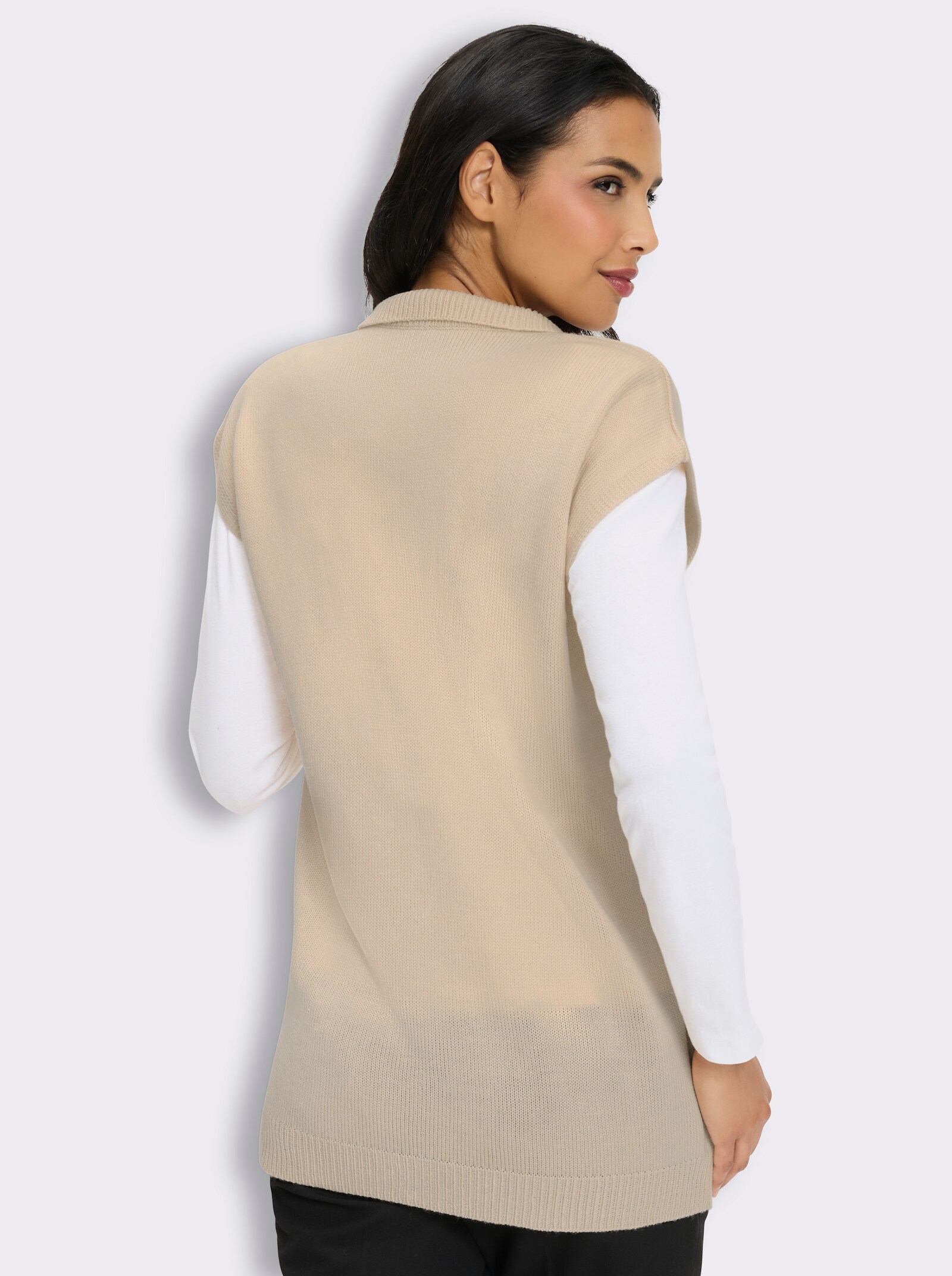 Longstrickjacke mit überschnittenen Schultern - elfenbein