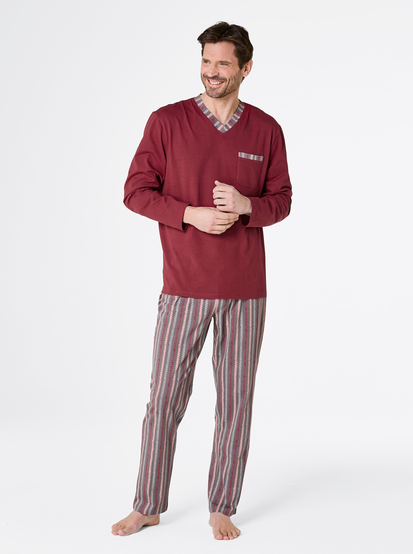 wäschepur men Pyjama's - donkerrood + donkerrood/antraciet bedrukt