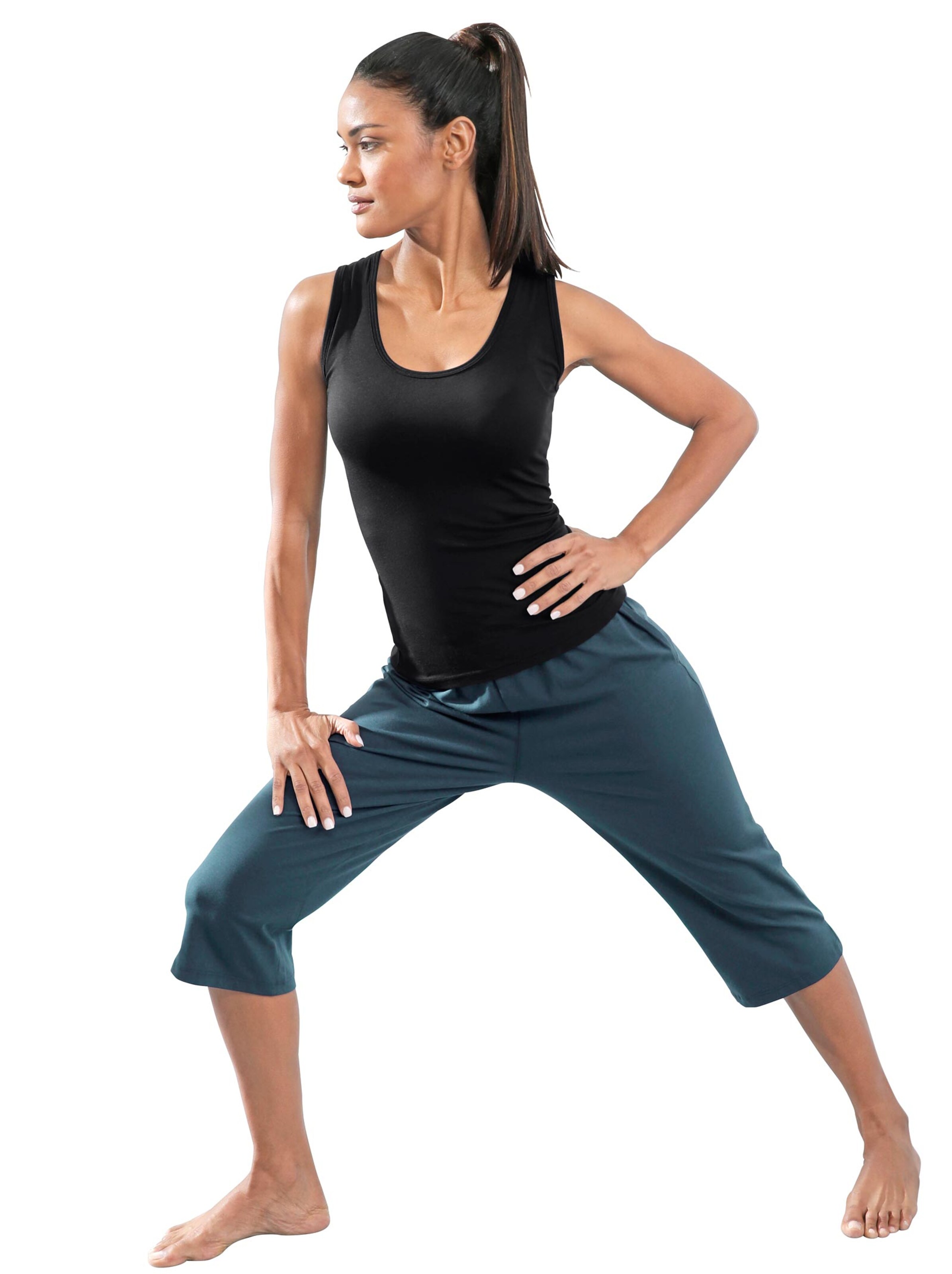 Capri-Hosen - petrol + taupe