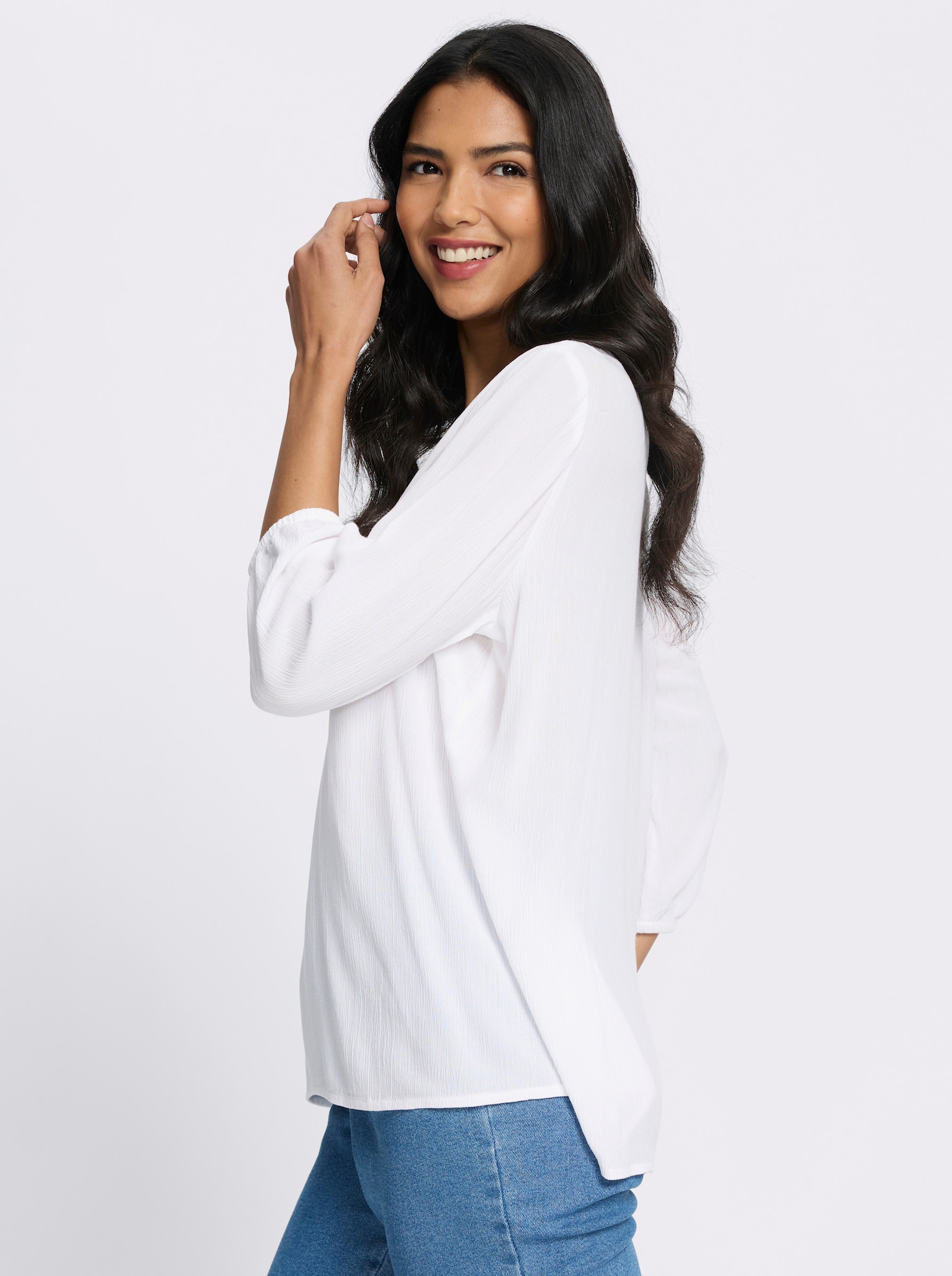 Tunika mit Spitze am V-Ausschnitt - ecru