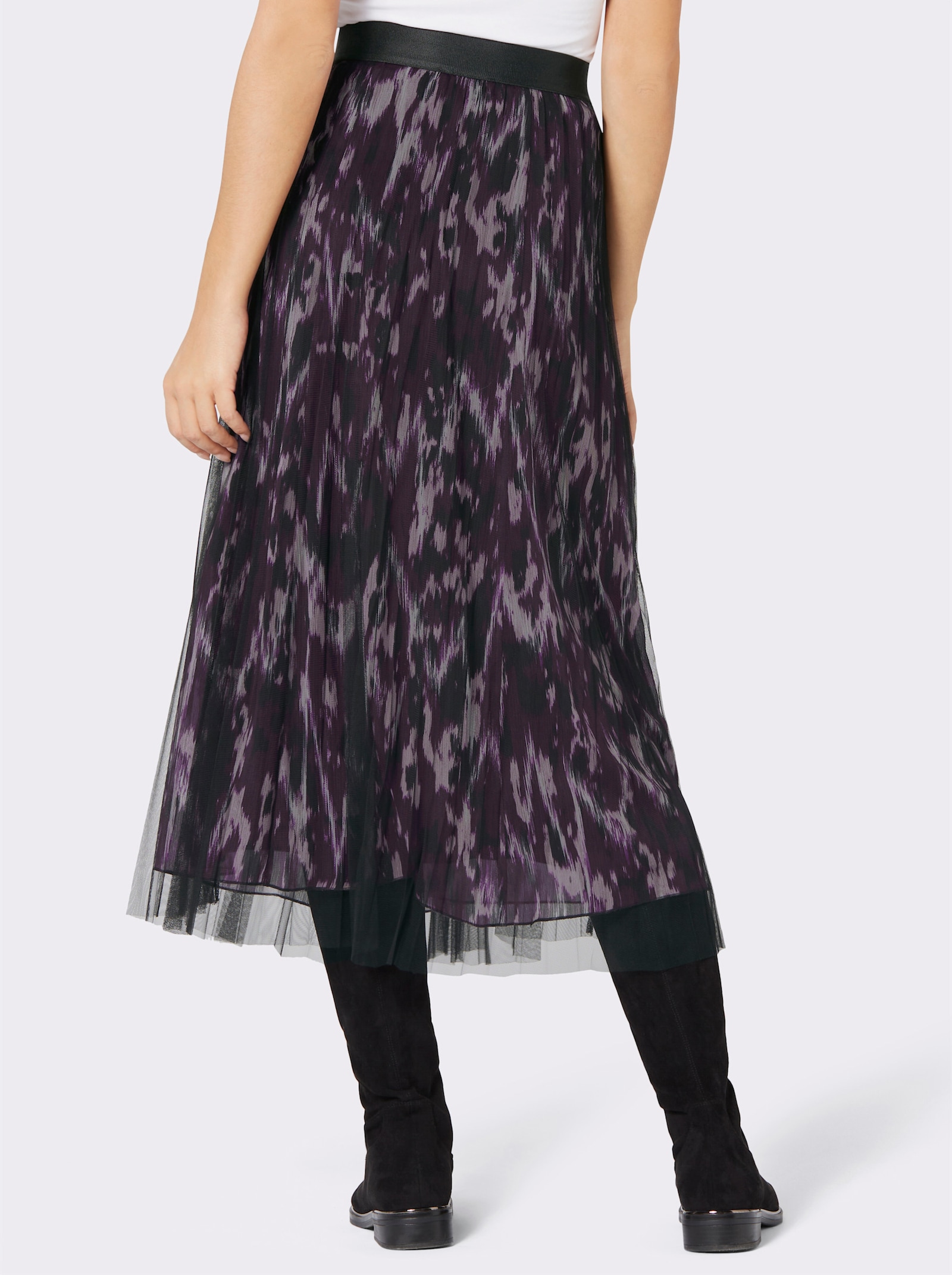 Jupe en maille au style superposé - grenat-noir imprimé