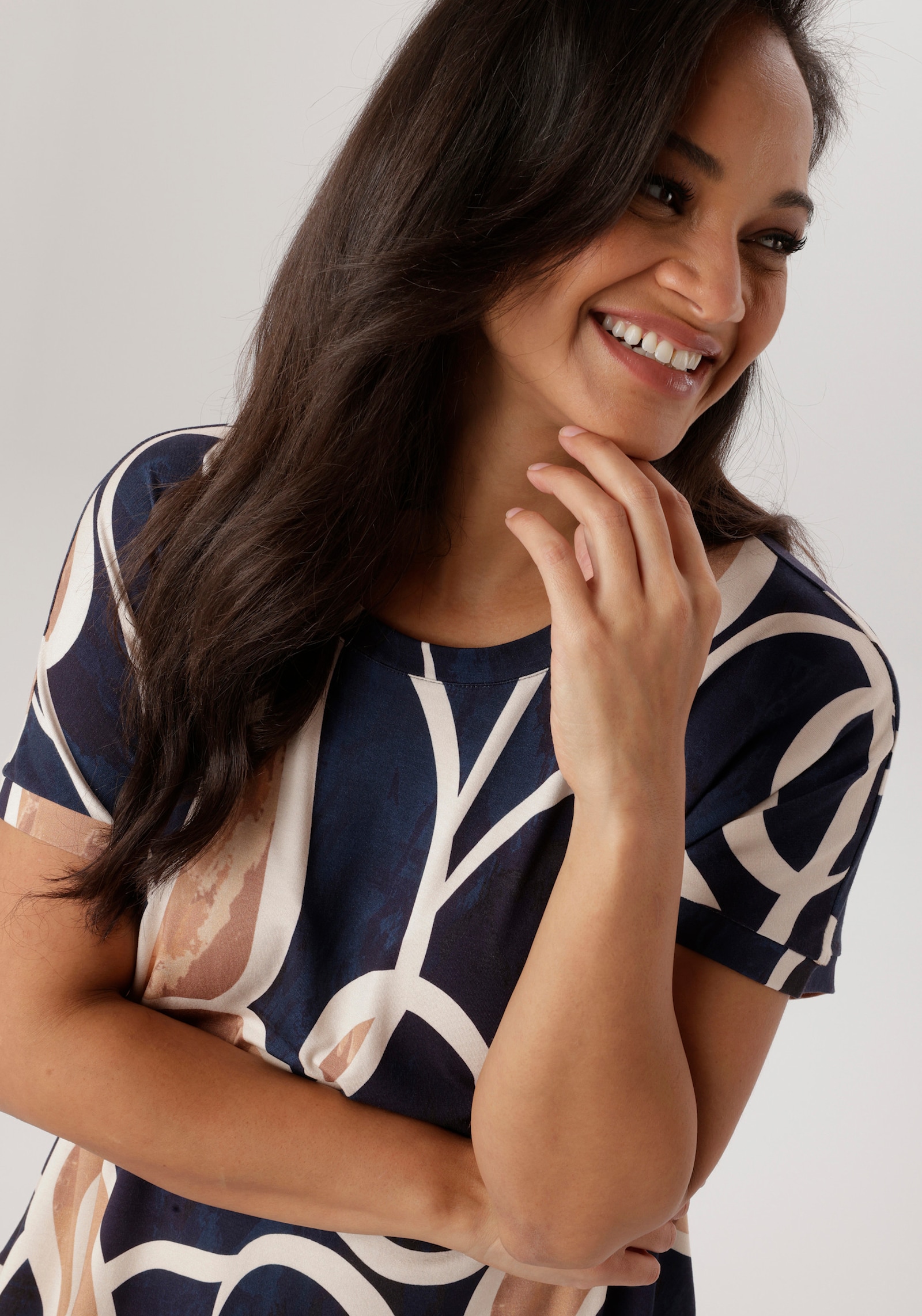 Aniston PLUS Jerseykleid - marine-beige-offwhite