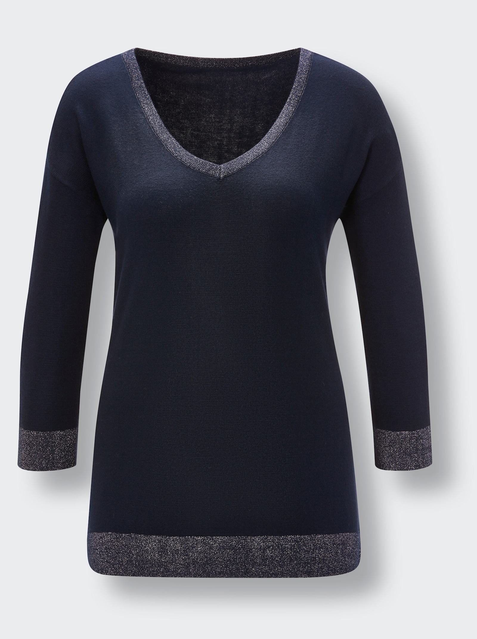 V-Ausschnitt-Pullover in Viskose-Seiden-Mischung - marine