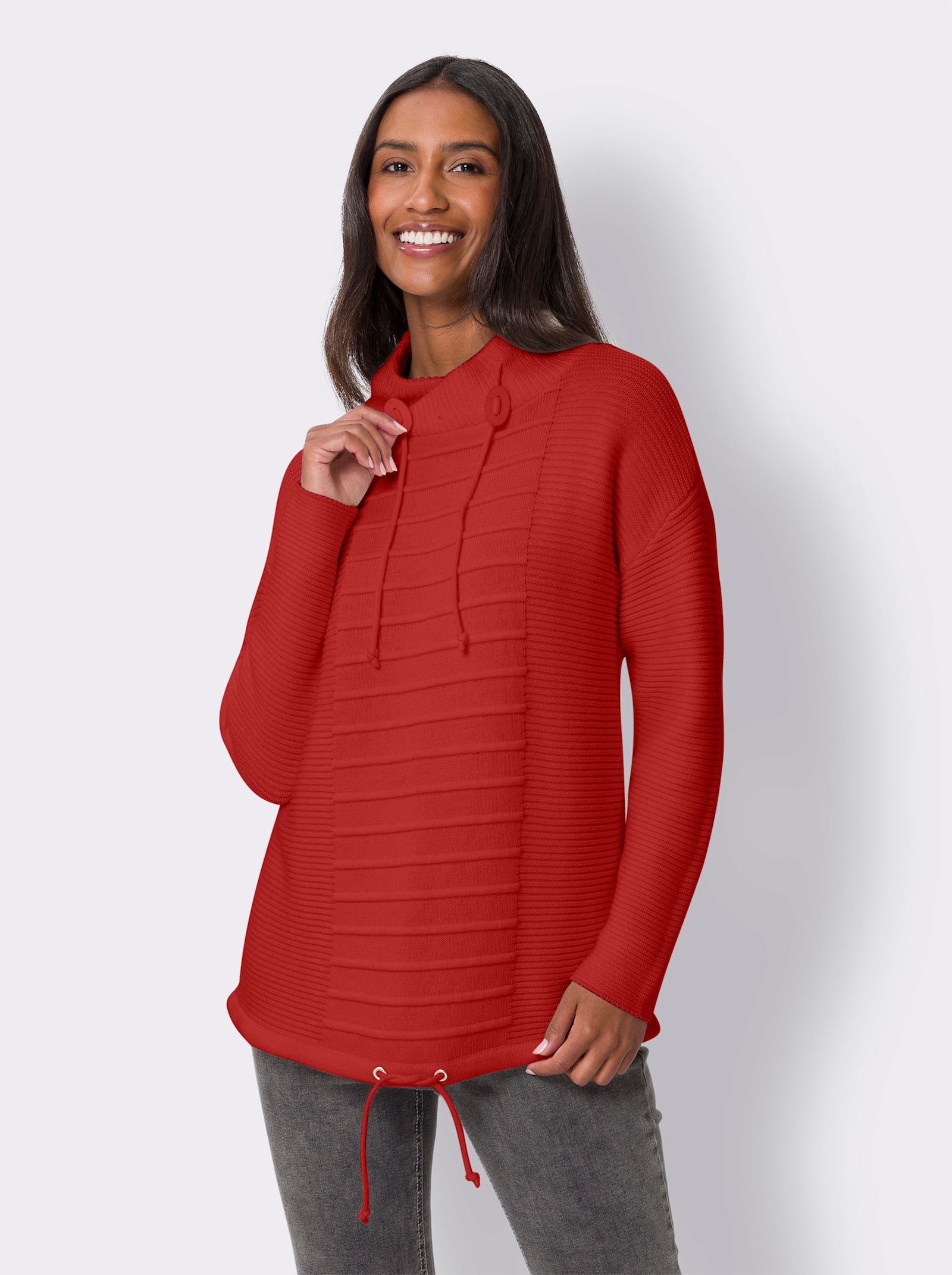 heine Stehkragenpullover im Struktur-Strick - rot-meliert