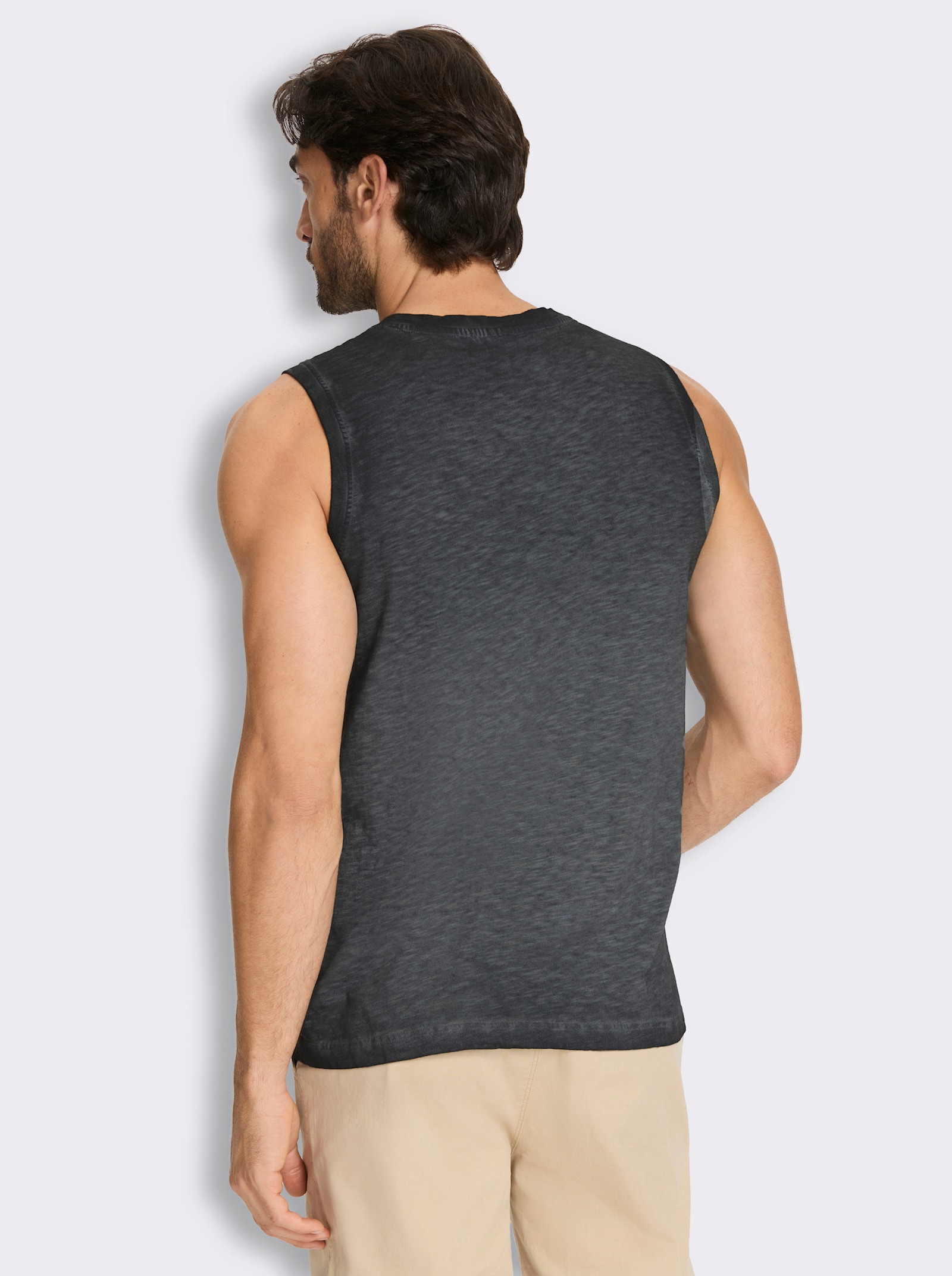 V-Shirt ärmellos, aus Baumwolle - schwarz