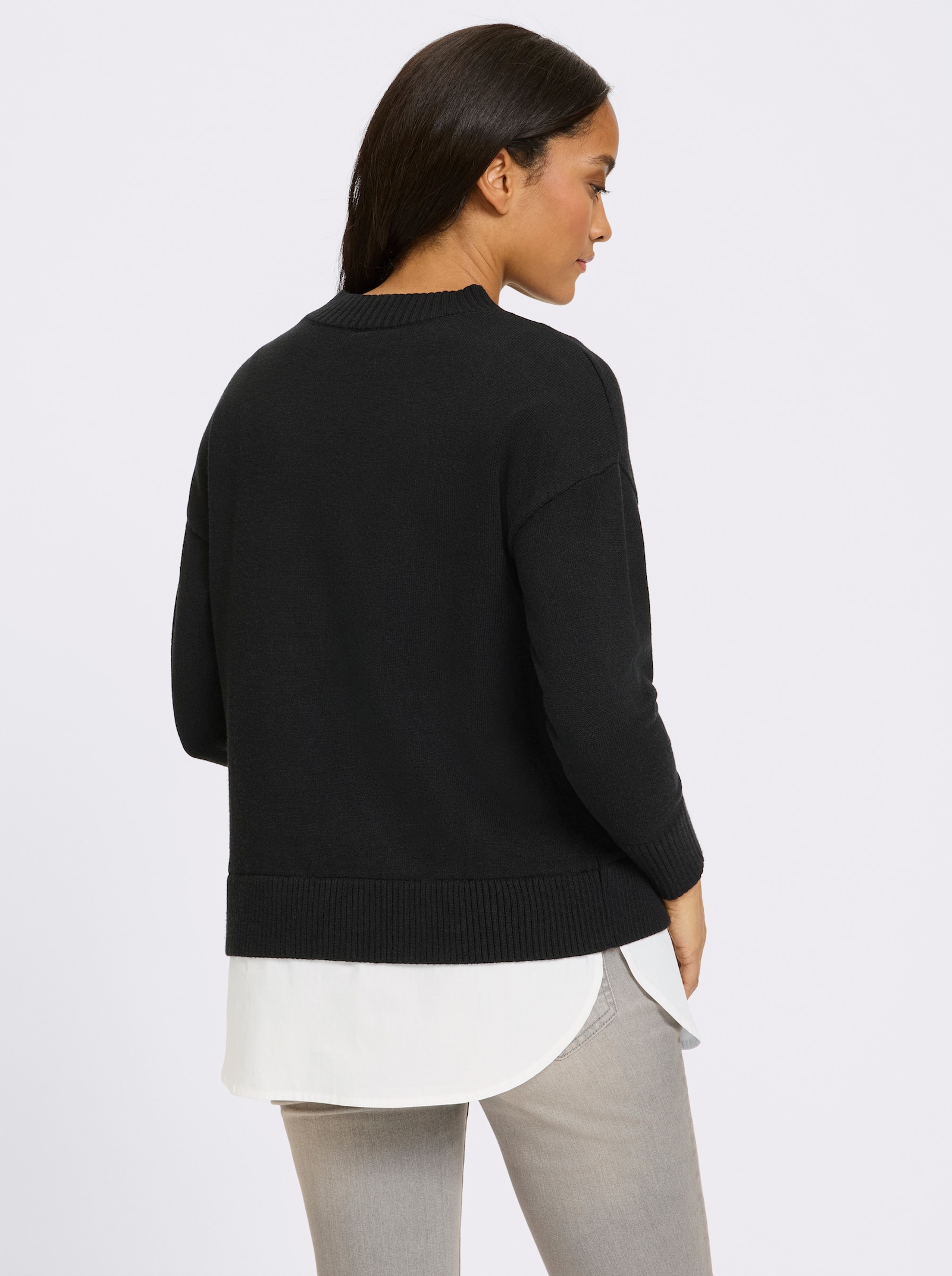 heine 2-in-1-pullover met blouse-inzet - zwart