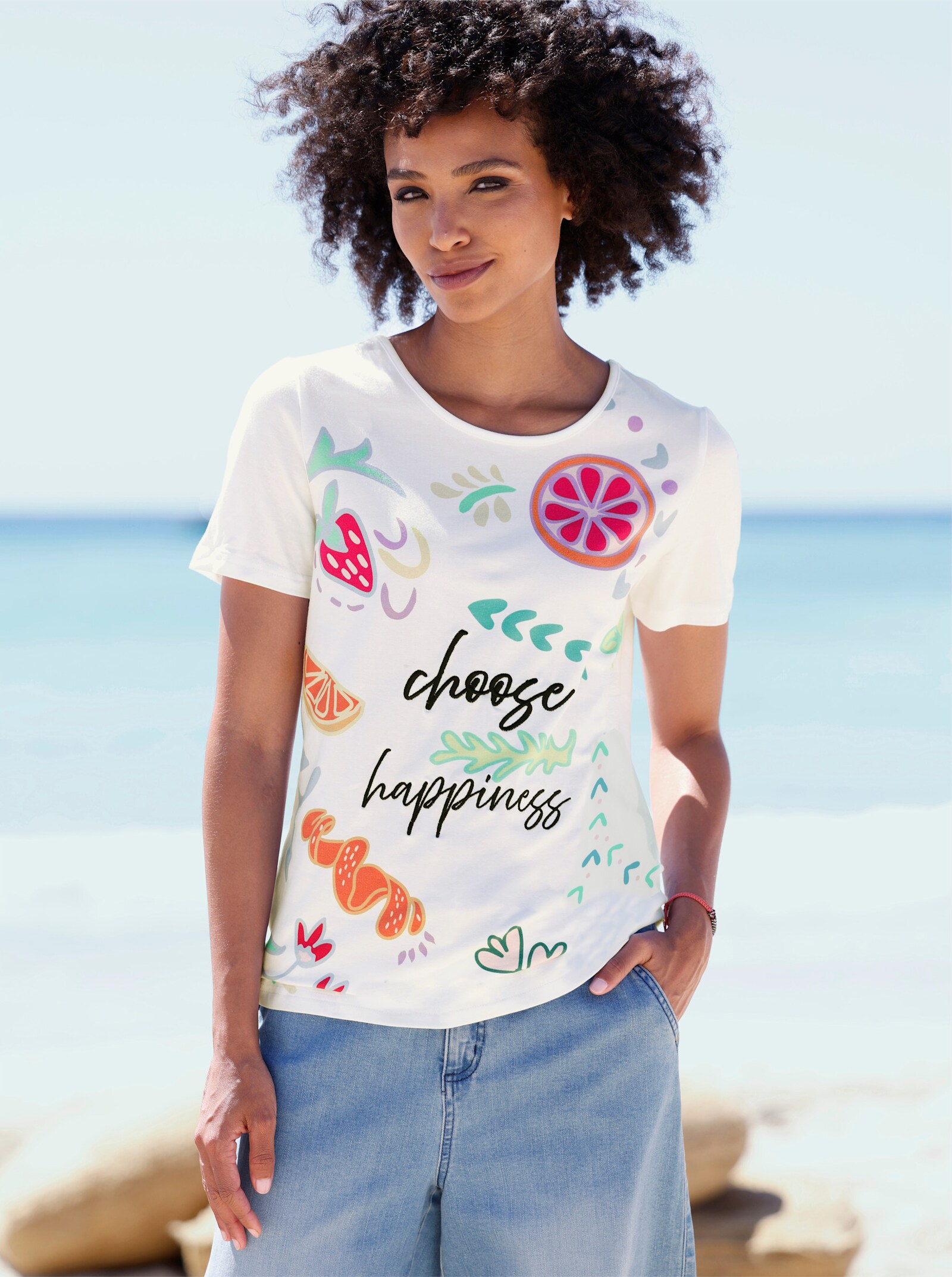 heine Print-Shirt mit Lettering - weiß-bedruckt