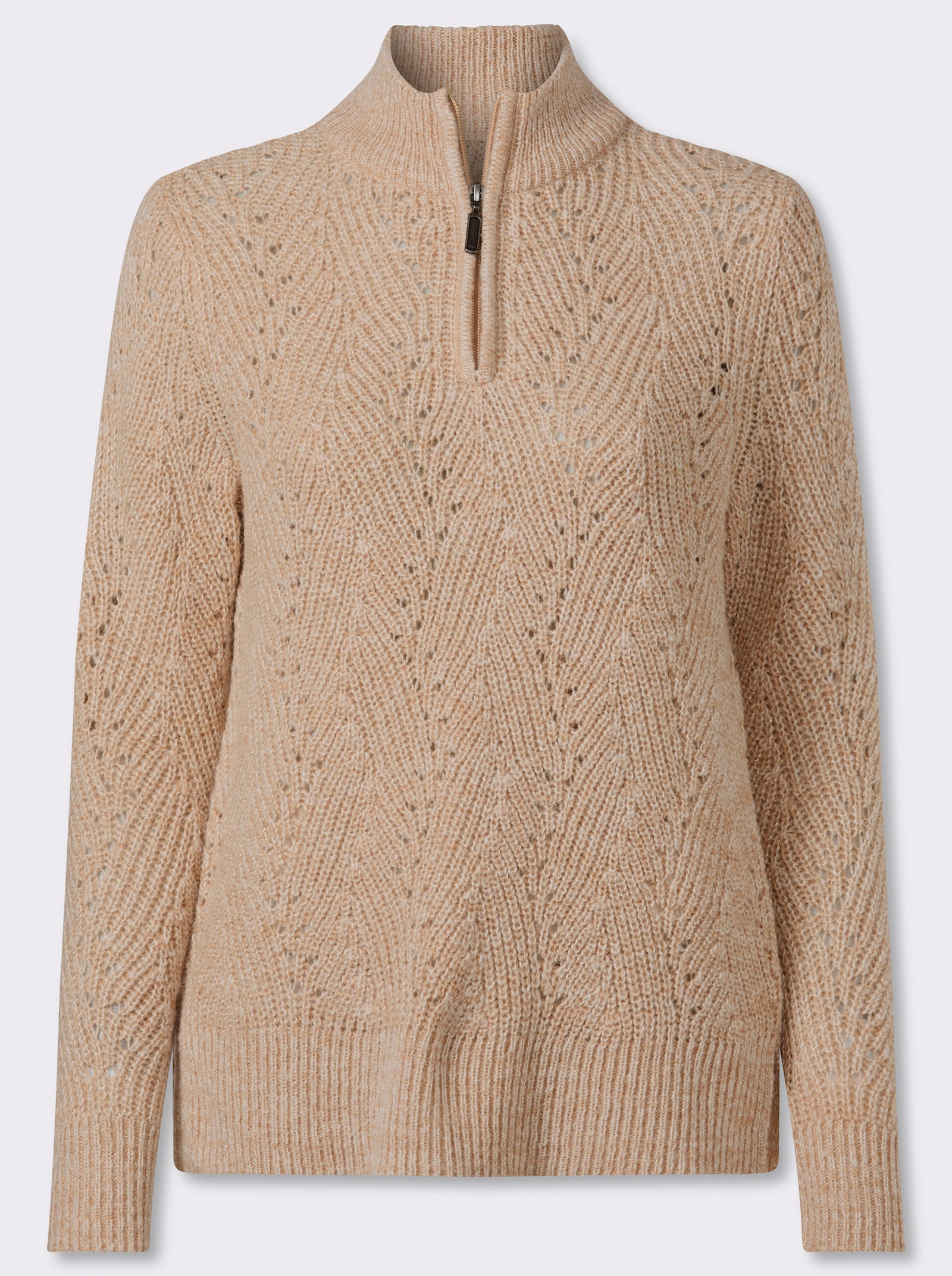 Troyer mit Ajourstrick - camel-meliert