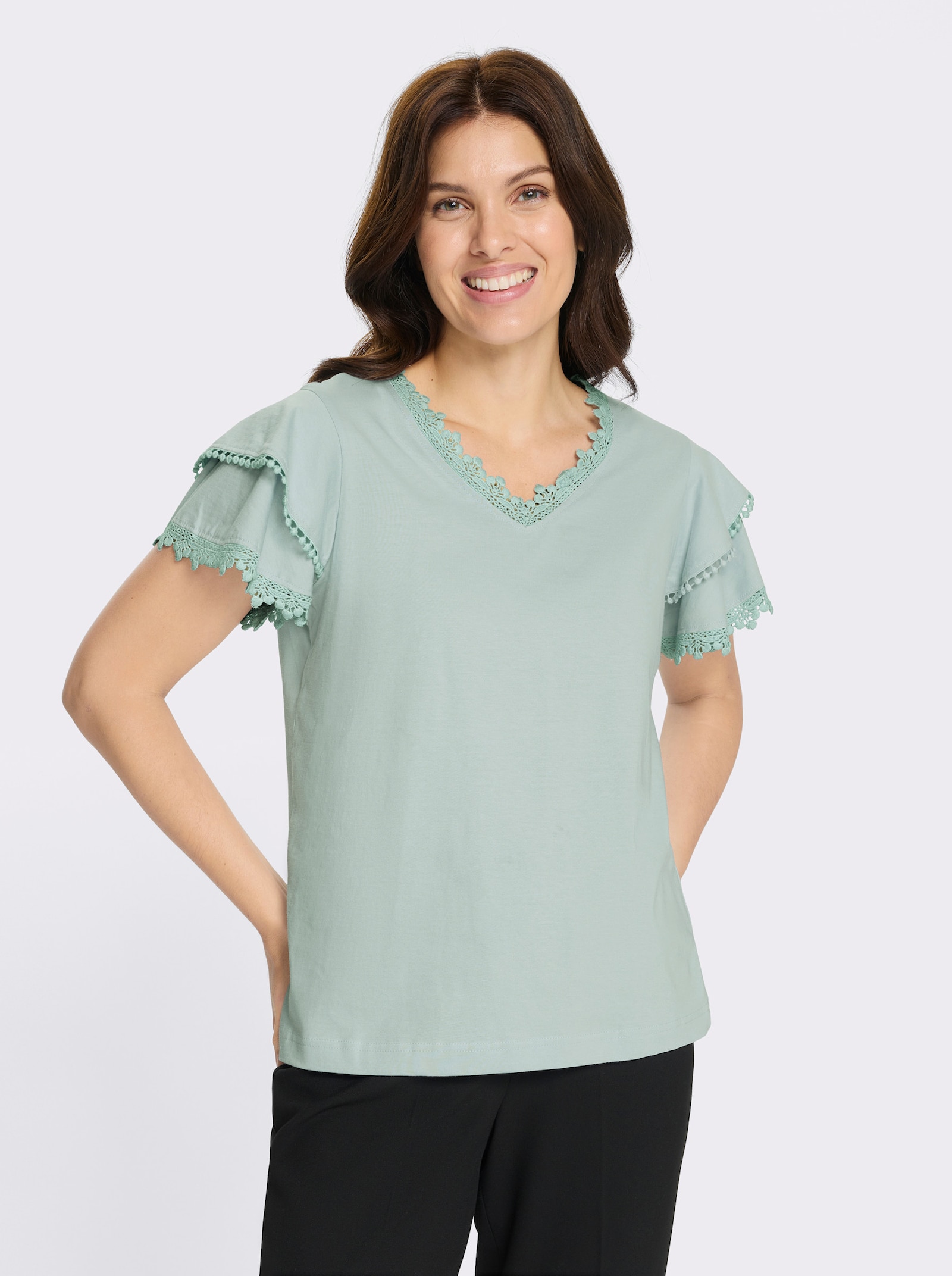 V-Shirt mit Spitzen-Details - kalkmint