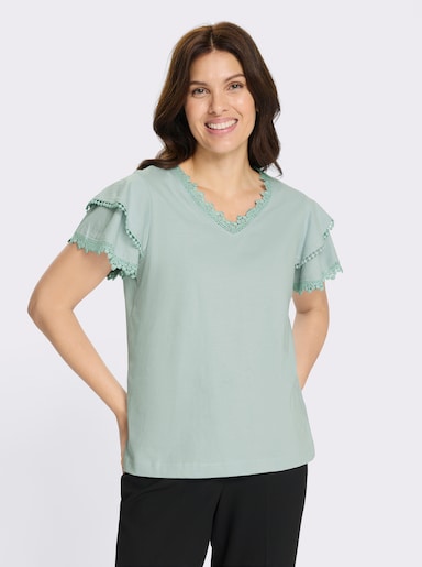 V-Shirt mit Spitzen-Details - kalkmint