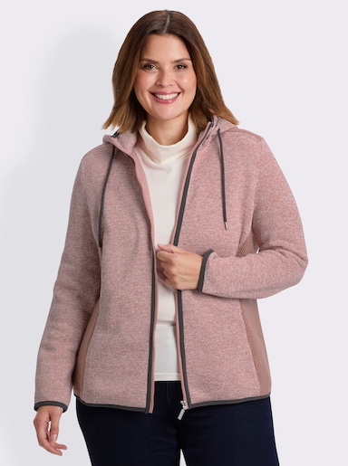 Strickfleecejacke mit seitlichen Strick-Einsätzen - rosenholz-meliert