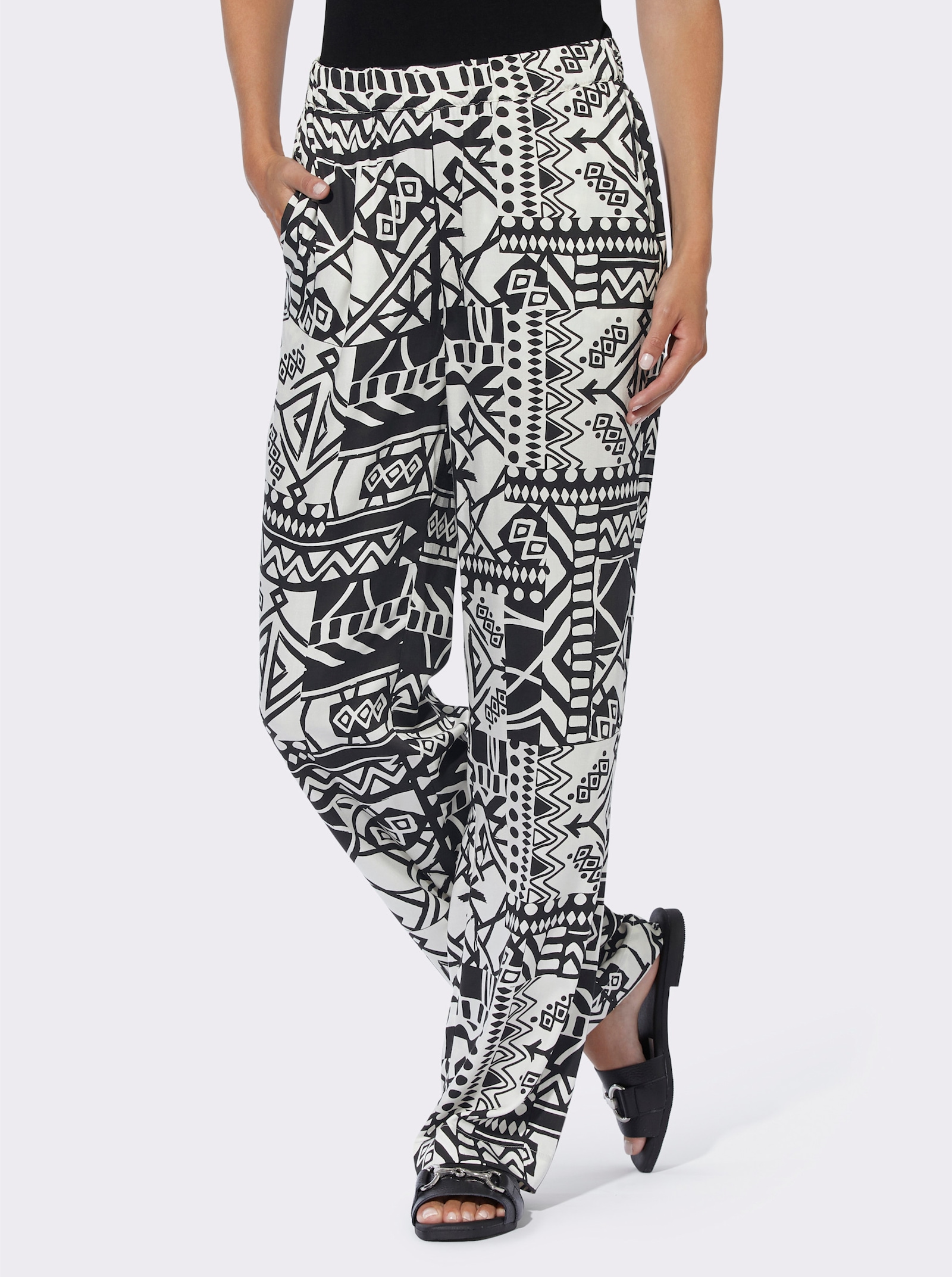 heine Pantalon imprimé avec lettrage - noir-couleur ivoire imprimé