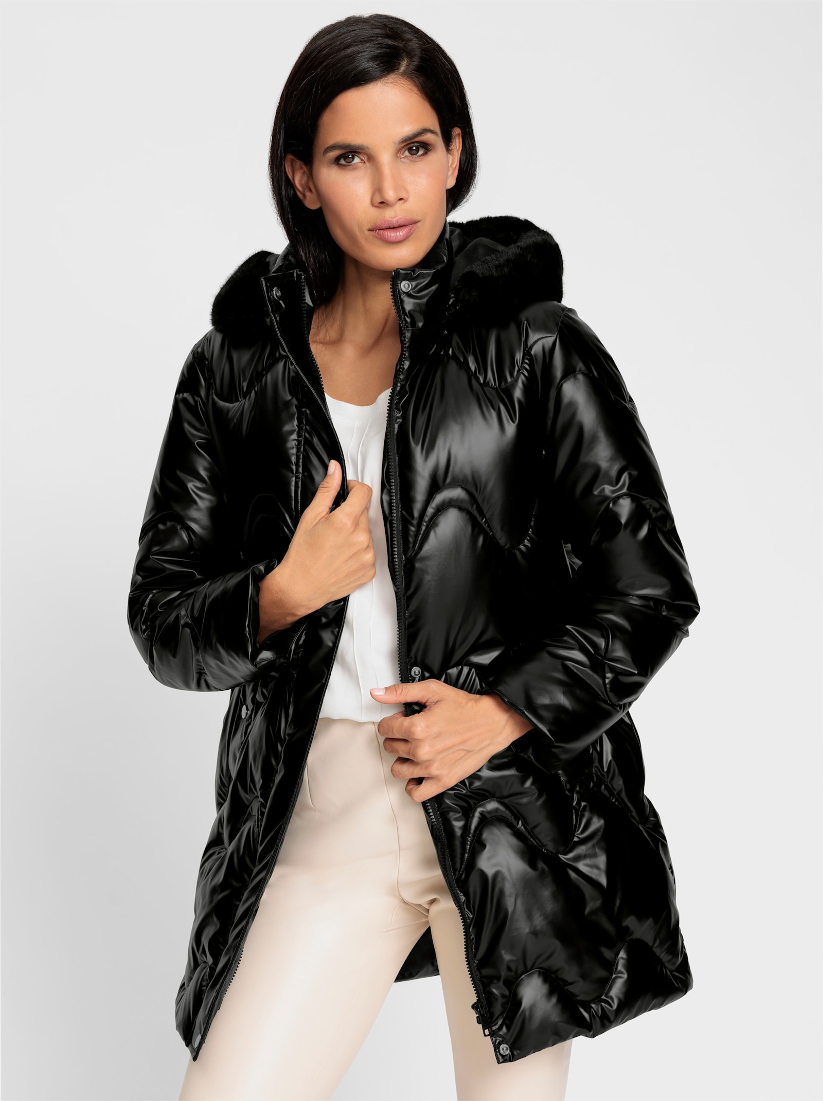 heine Steppmantel mit abnehmbarer Kapuze - schwarz