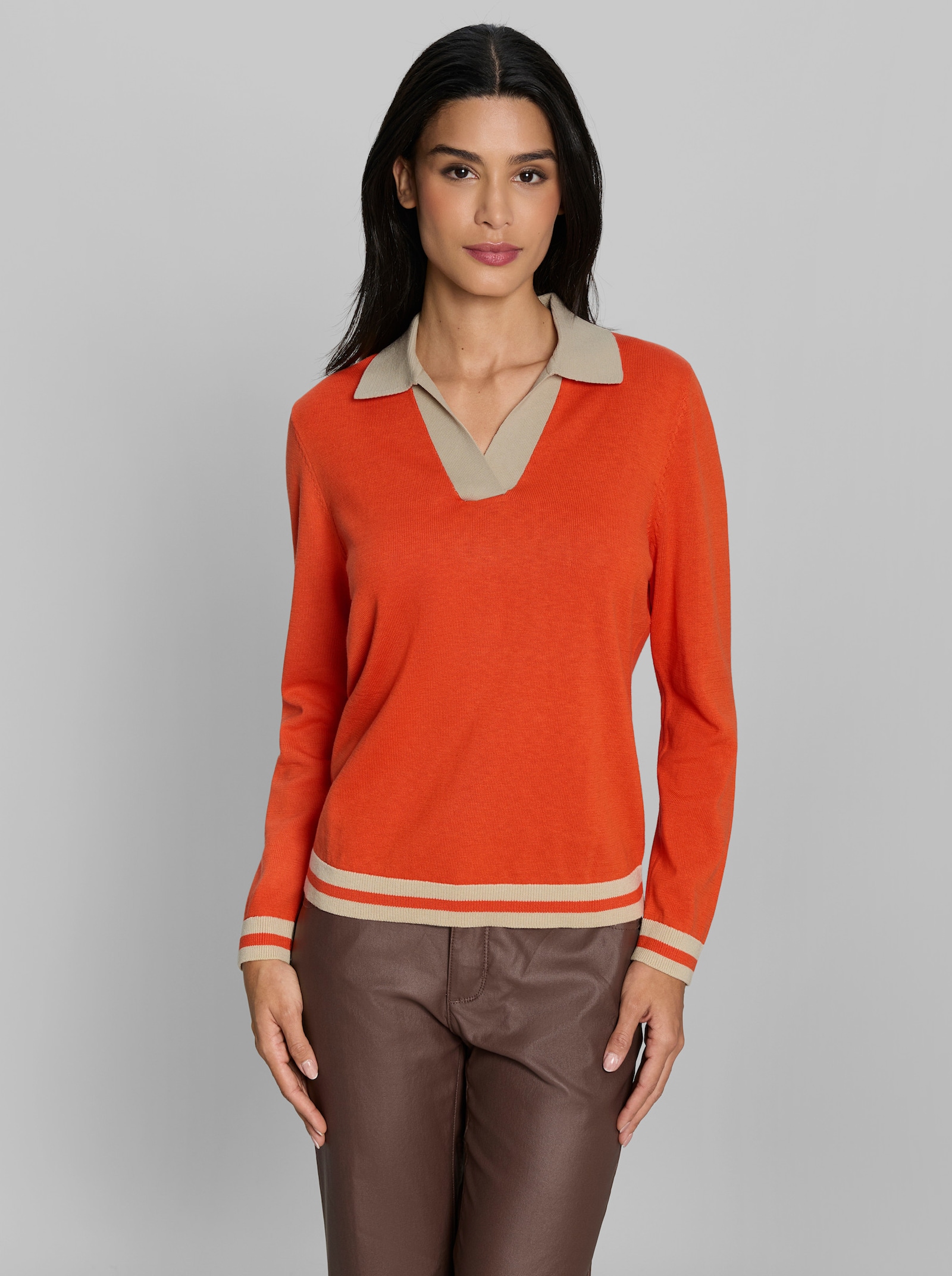 heine Polopullover mit Kontrast-Akzenten - orange-sand