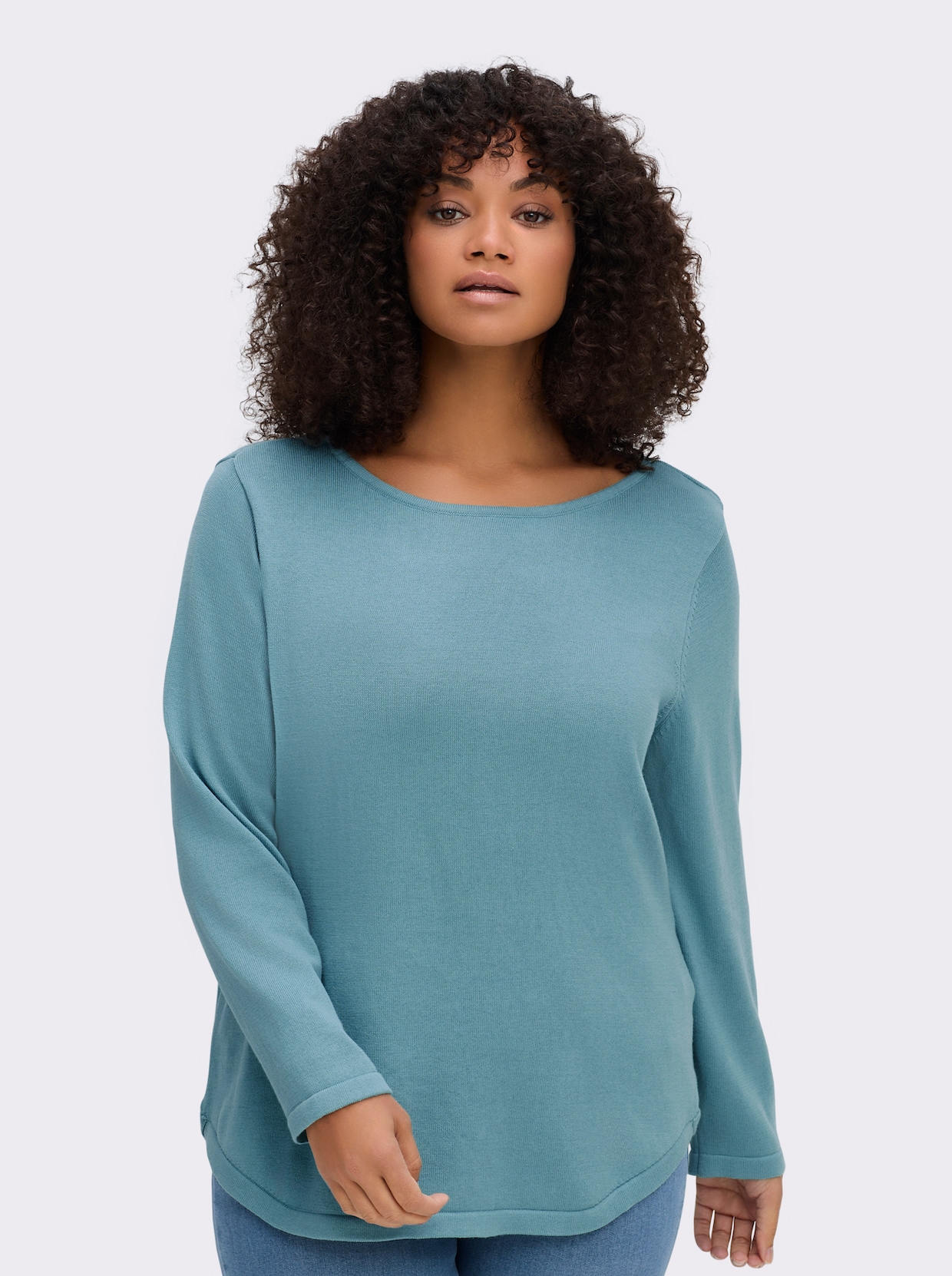 Rundhalspullover mit U-Boot-Ausschnitt - wintertürkis