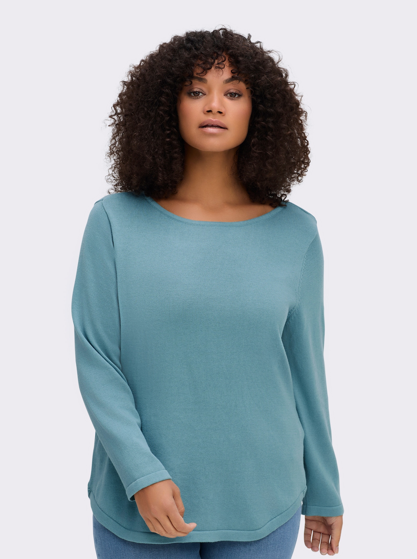 Rundhalspullover mit U-Boot-Ausschnitt - wintertürkis