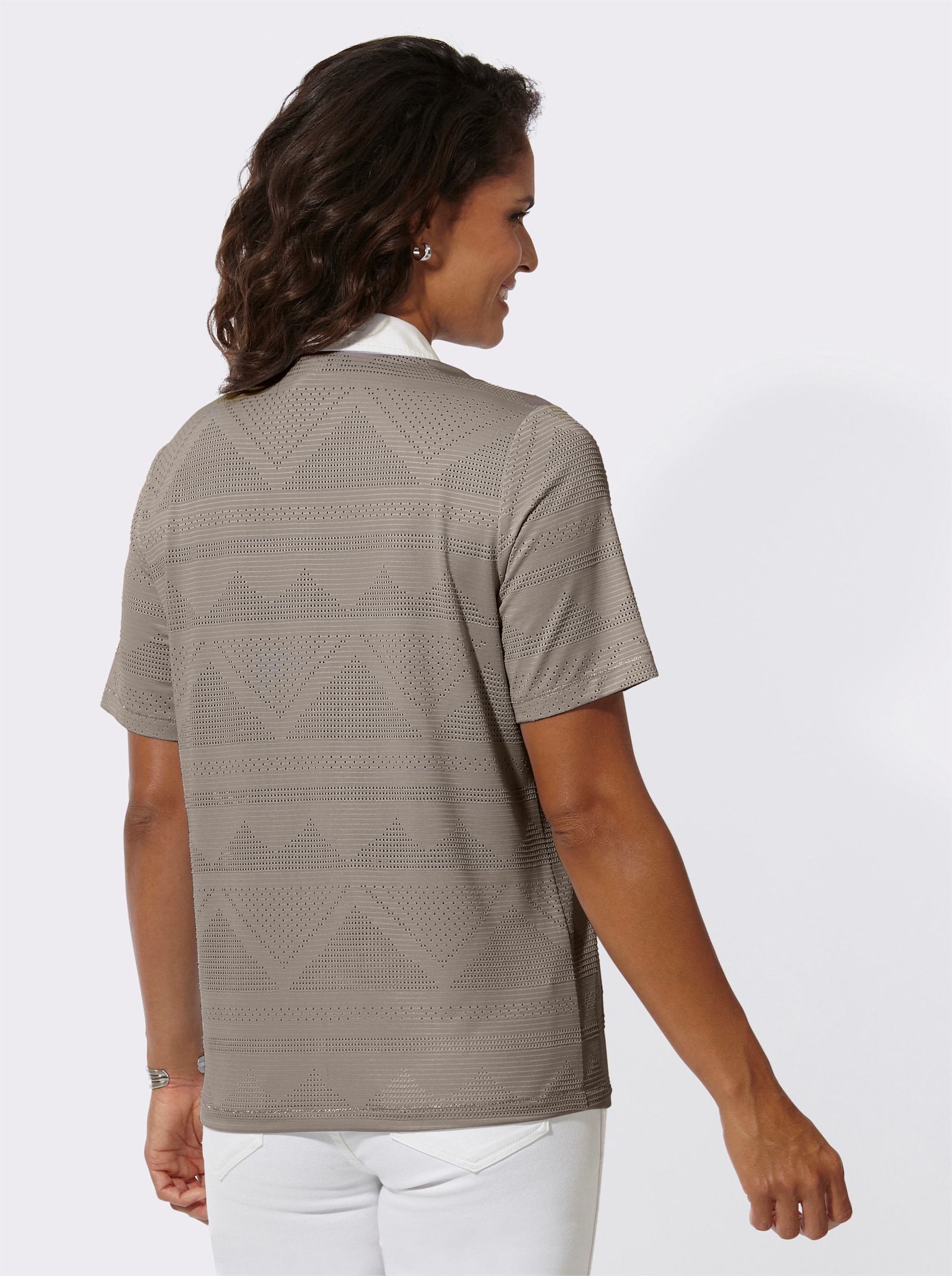 Poloshirt mit Jacquard-Muster - taupe