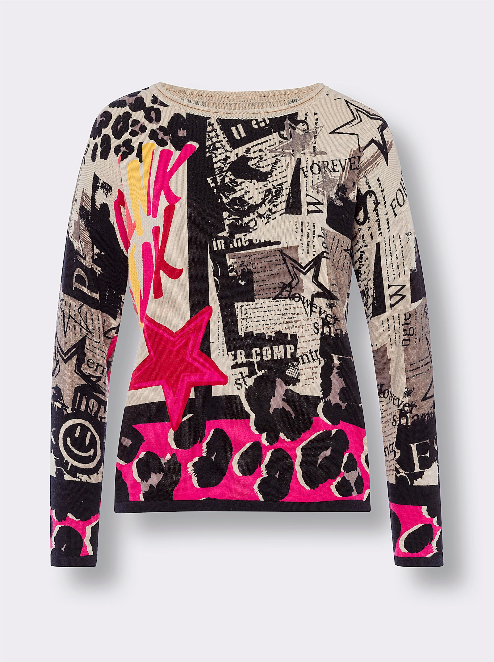 heine Pull en coton avec mélange de motifs - sable-fuchsia imprimé