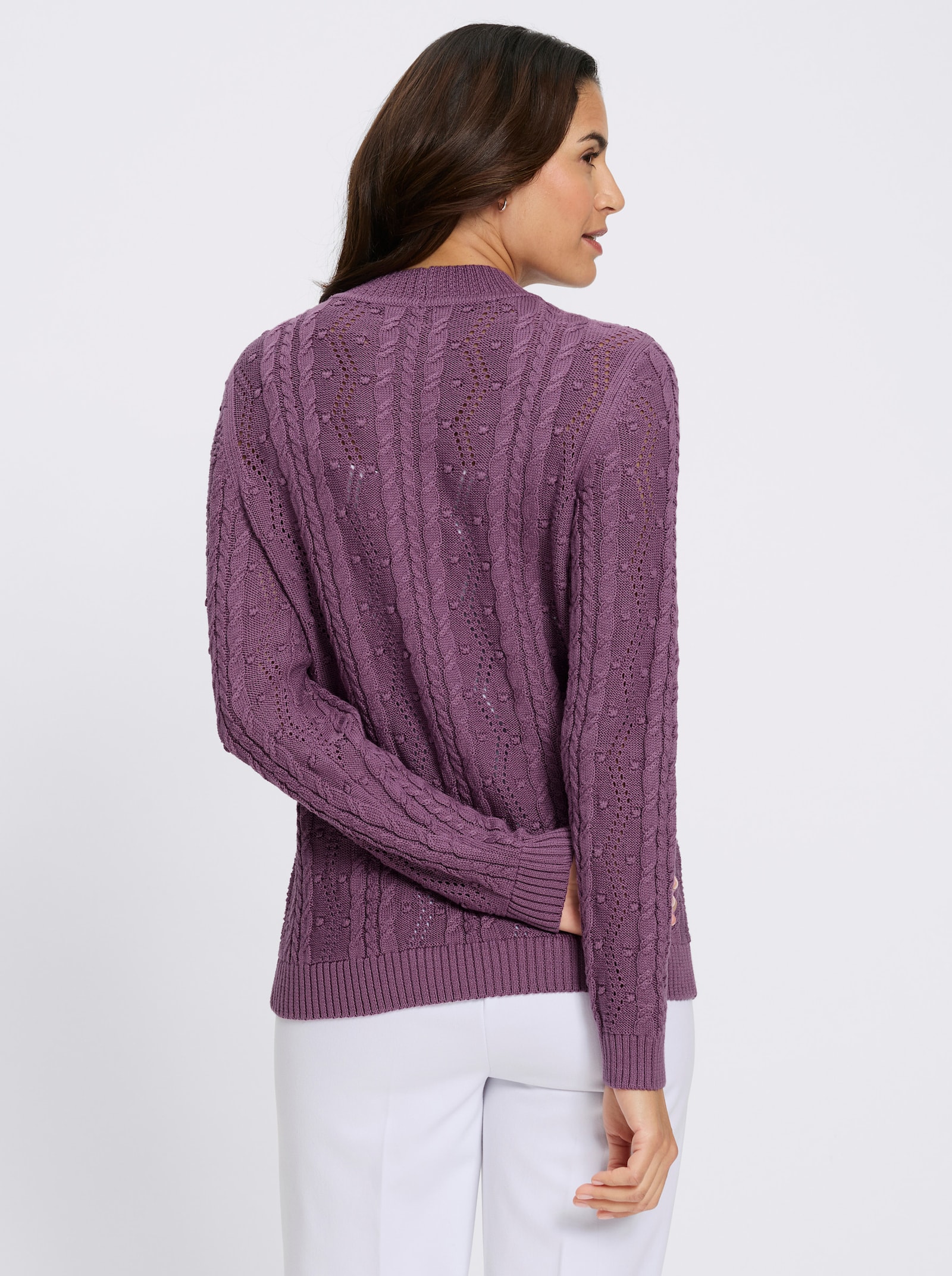 Stehkragenpullover mit Zopfmuster - violett