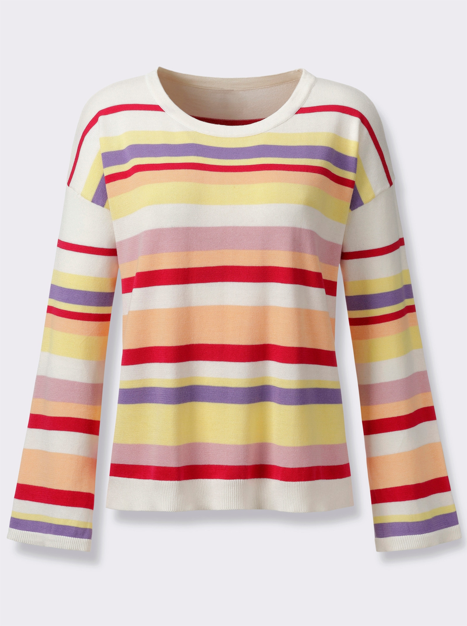 heine Streifenpullover mit Trompetenärmel - ecru-zitrone-geringelt