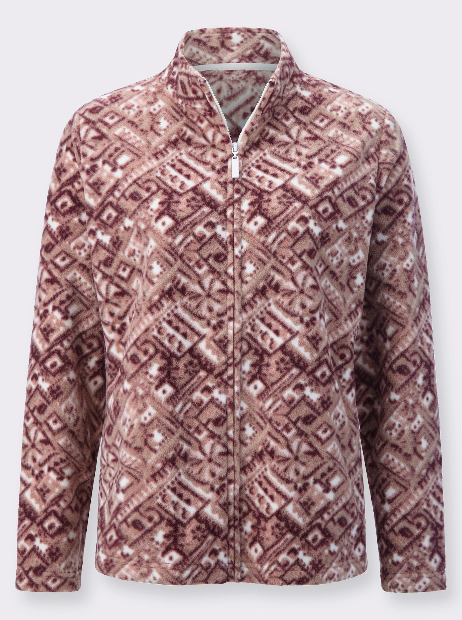 Fleecejack in antipilling-uitvoering - leem/bordeaux bedrukt