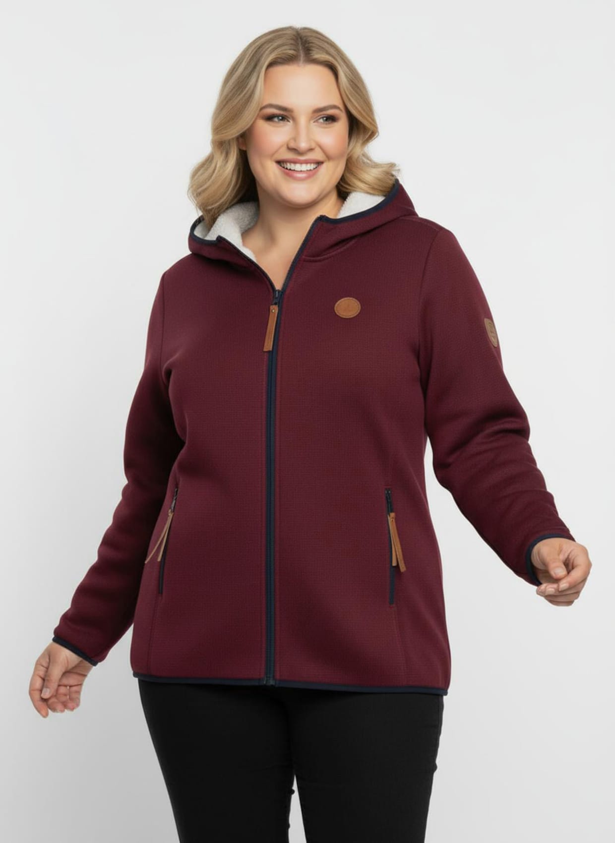 Strickfleece-Jacke mit Teddyfleece-Futter - dunkelrot