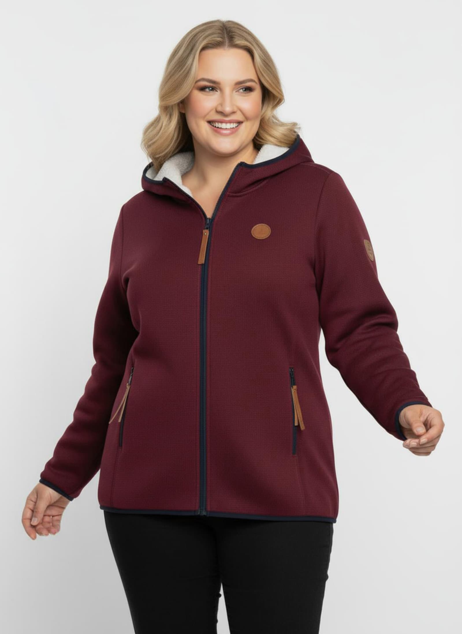 Strickfleece-Jacke mit Teddyfleece-Futter - dunkelrot