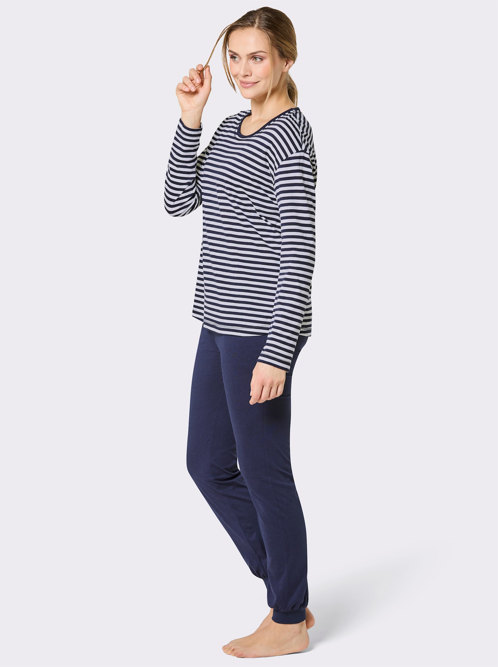 wäschepur Schlafanzug mit Ringelmuster - marine-weiß