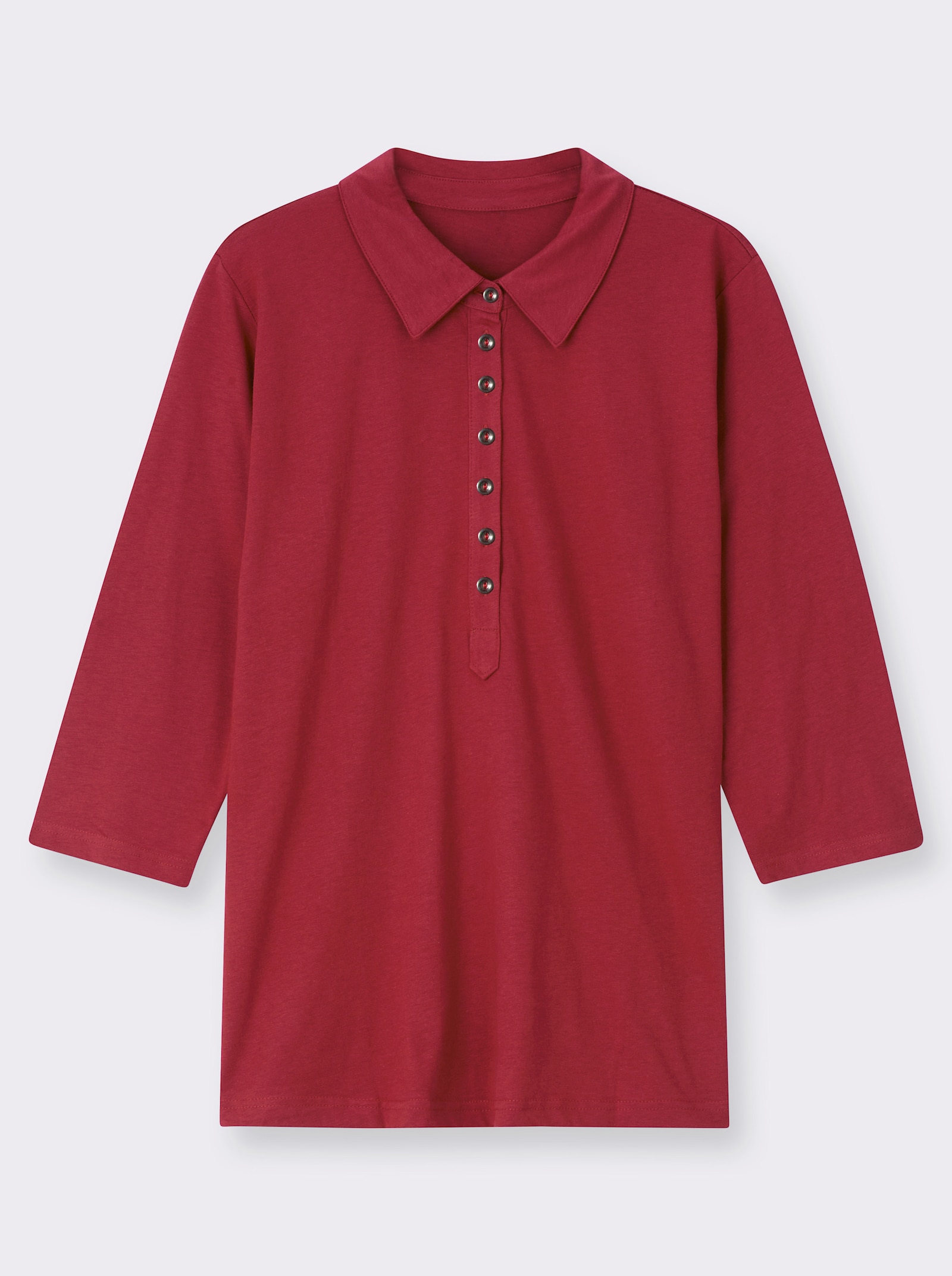 Poloshirt mit langer Knopfleiste - kirschrot